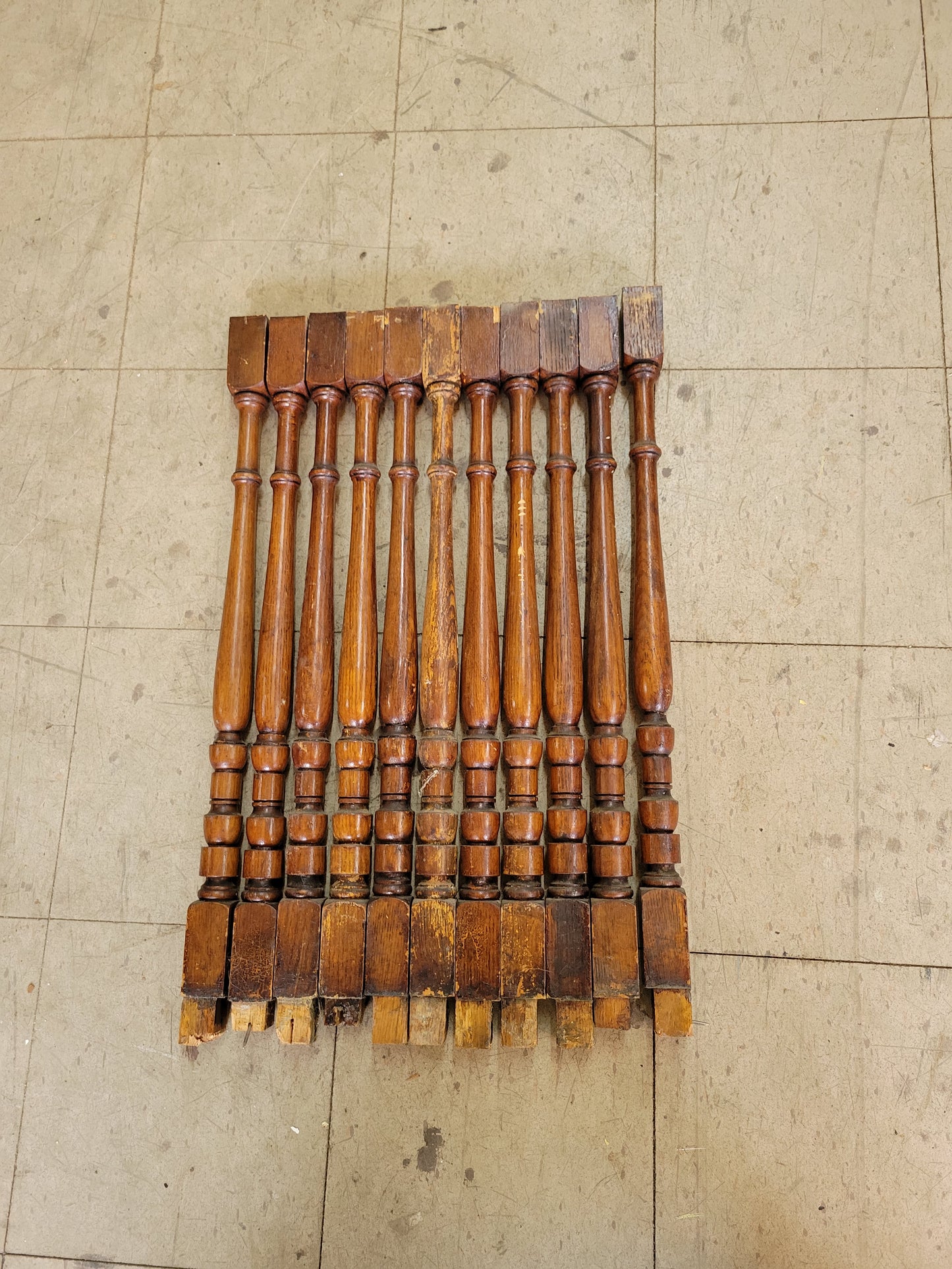 Eleven Antique Turned Wood Spindles, 11 Victorian Staircase Spindles