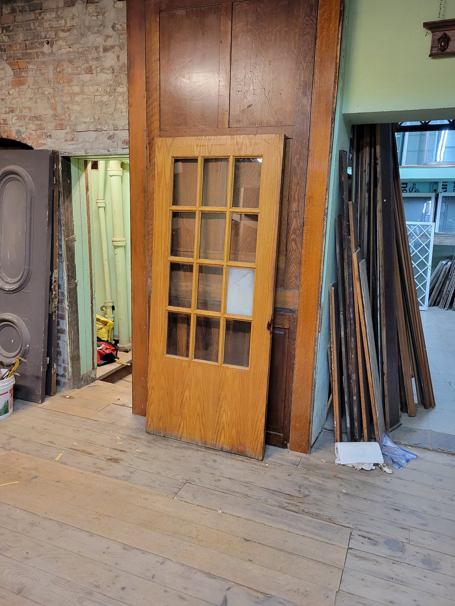 36" Vintage Wood Door with Glass, Vintage Glass and Wood Door, #3