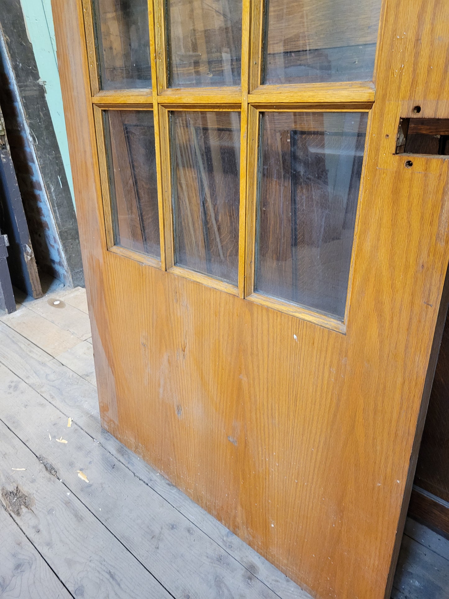 Vintage 36" Wide Classroom Door, Oak and Glass Large Door #4