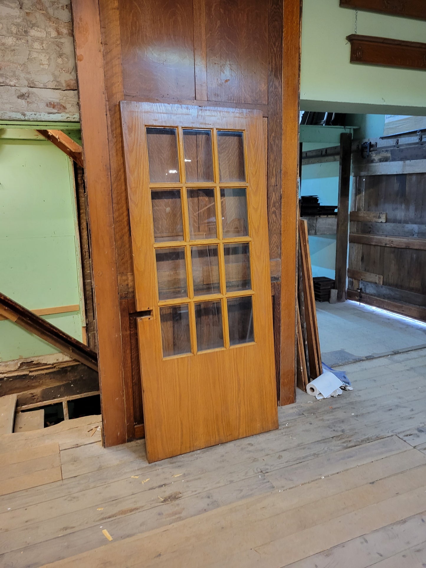 Vintage 36" Wide Classroom Door, Oak and Glass Large Door #4