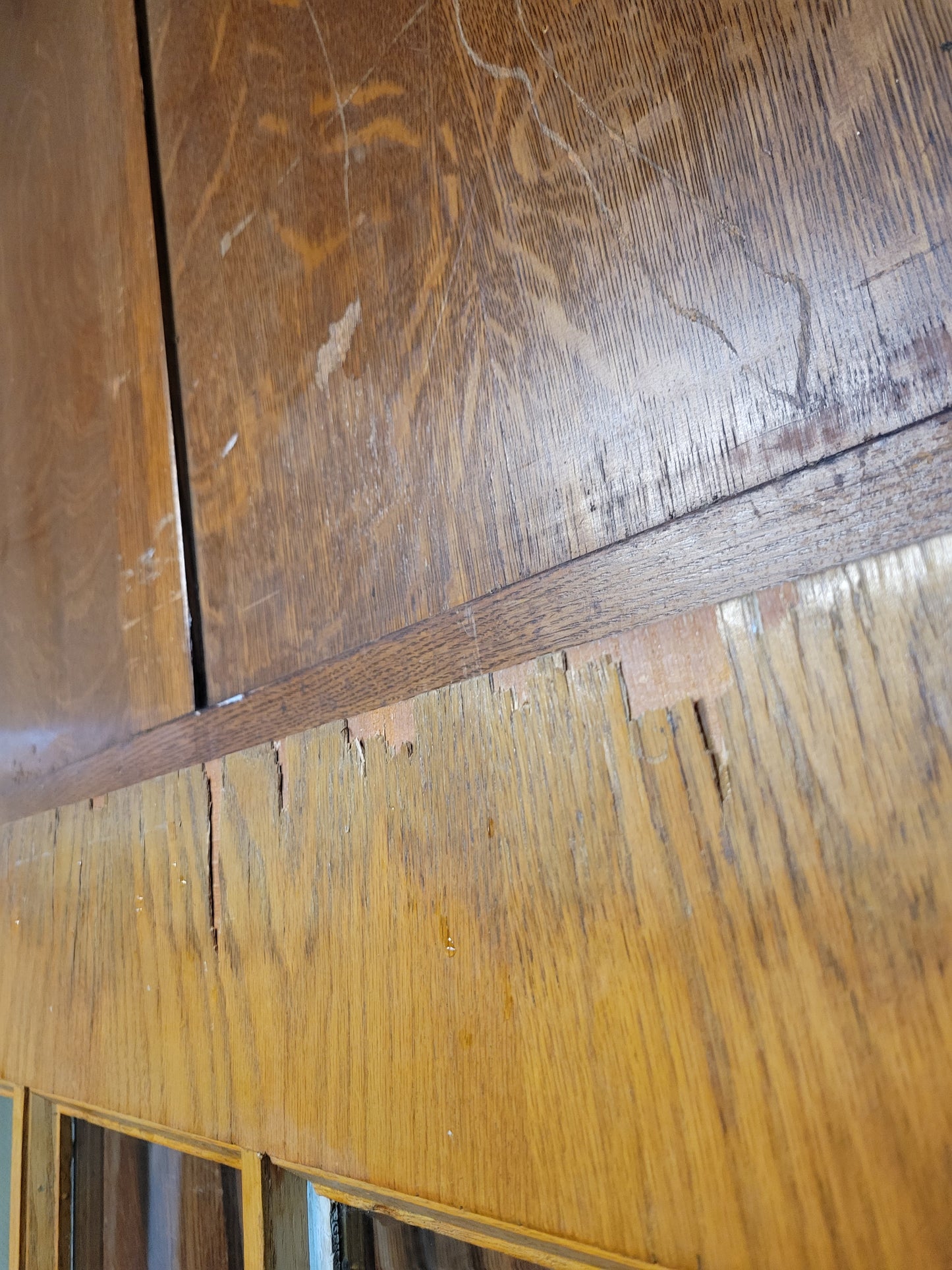36" Wide Oak Veneer Door with Glass, Vintage Glass and Wood Door #2