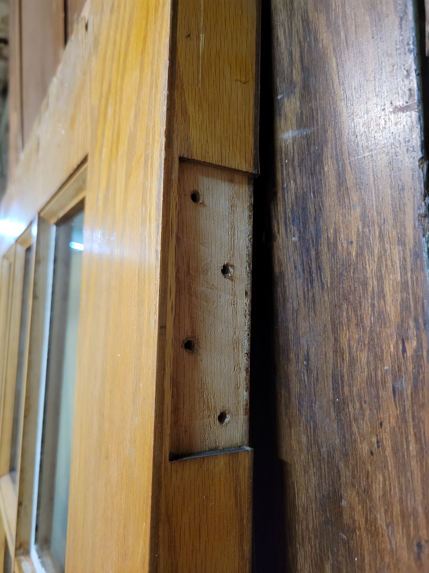 36" Wide Oak Veneer Door with Glass, Vintage Glass and Wood Door #2