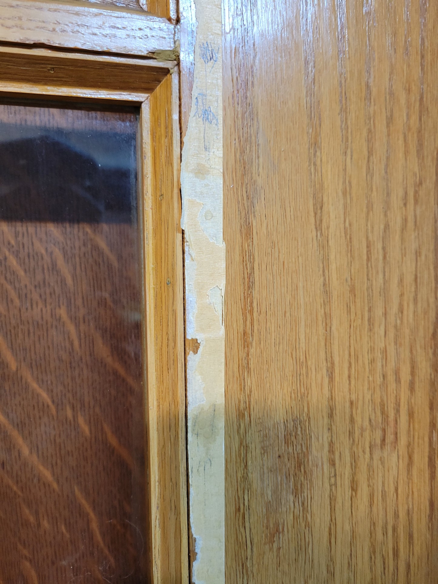 36" Wide Oak Veneer Door with Glass, Vintage Glass and Wood Door #2