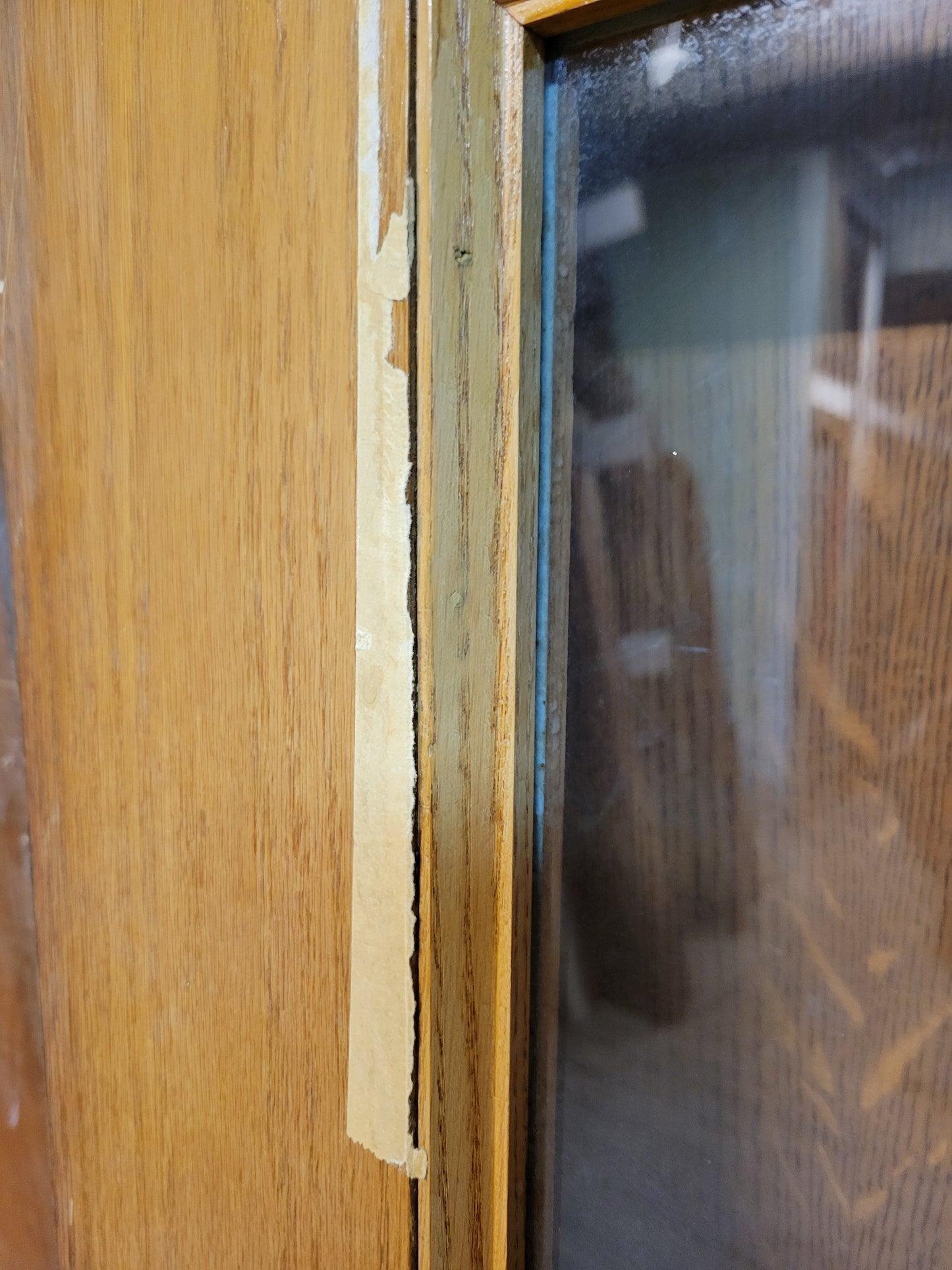 36" Wide Oak Veneer Door with Glass, Vintage Glass and Wood Door #2
