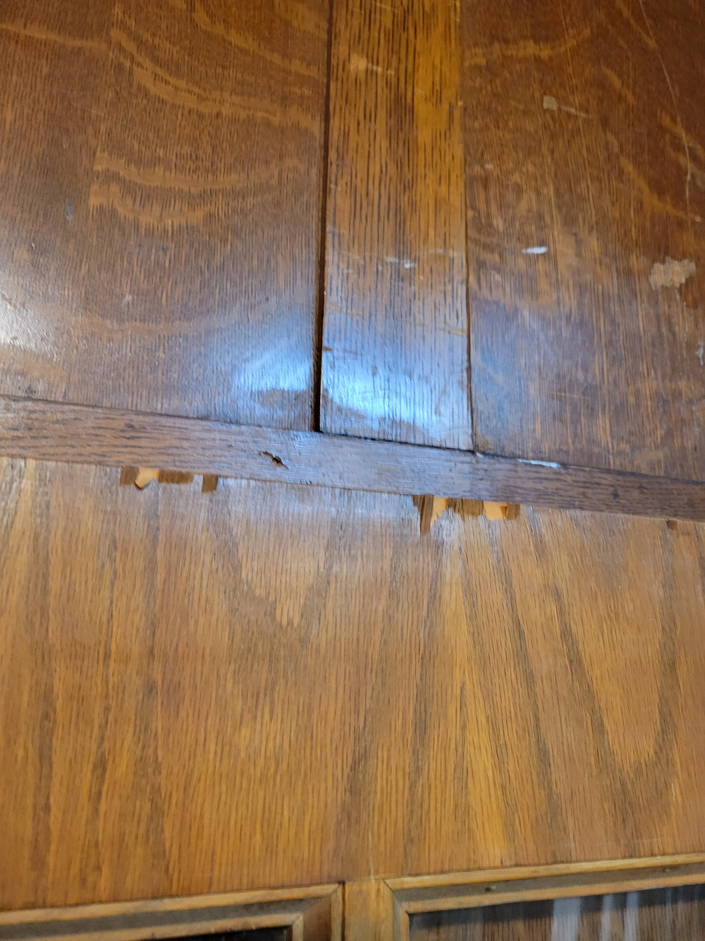 36" Wide Oak Veneer Door with Glass, Vintage Glass and Wood Door