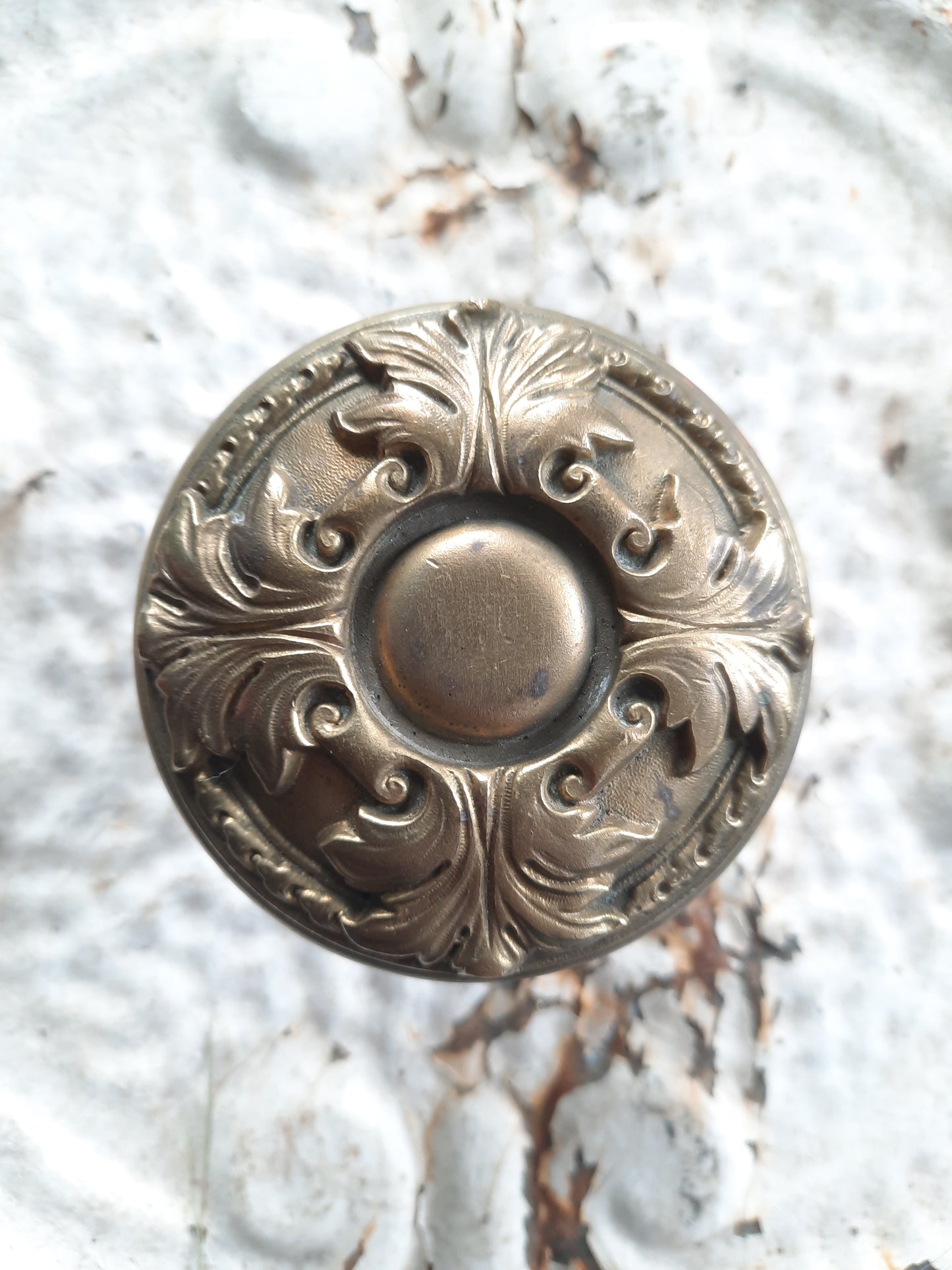 Large Ornate Bronze Entry Doorknob, Decorative Leaf Design Antique Door Knob