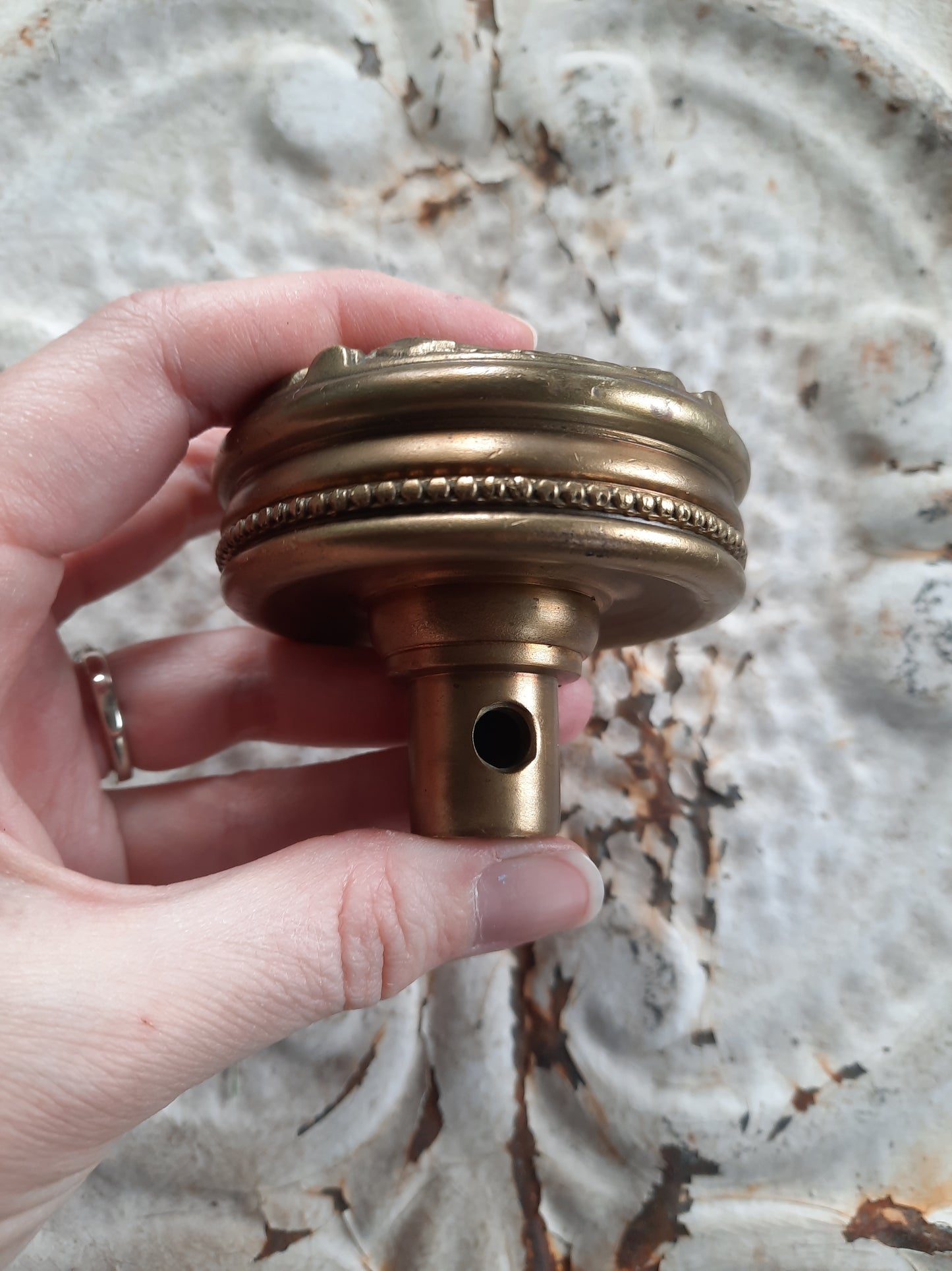 Large Ornate Bronze Entry Doorknob, Decorative Leaf Design Antique Door Knob