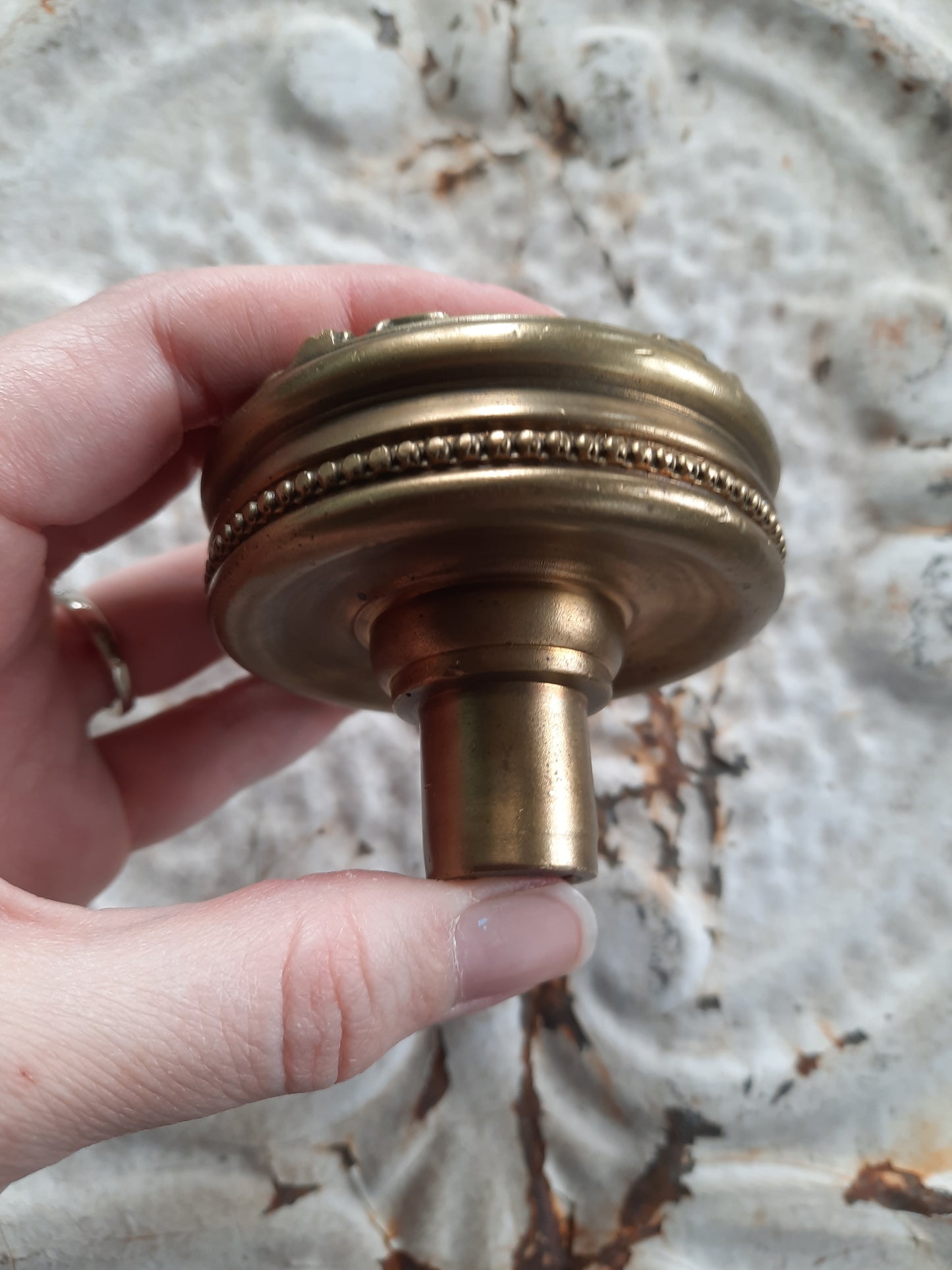 Large Ornate Bronze Entry Doorknob, Decorative Leaf Design Antique Door Knob