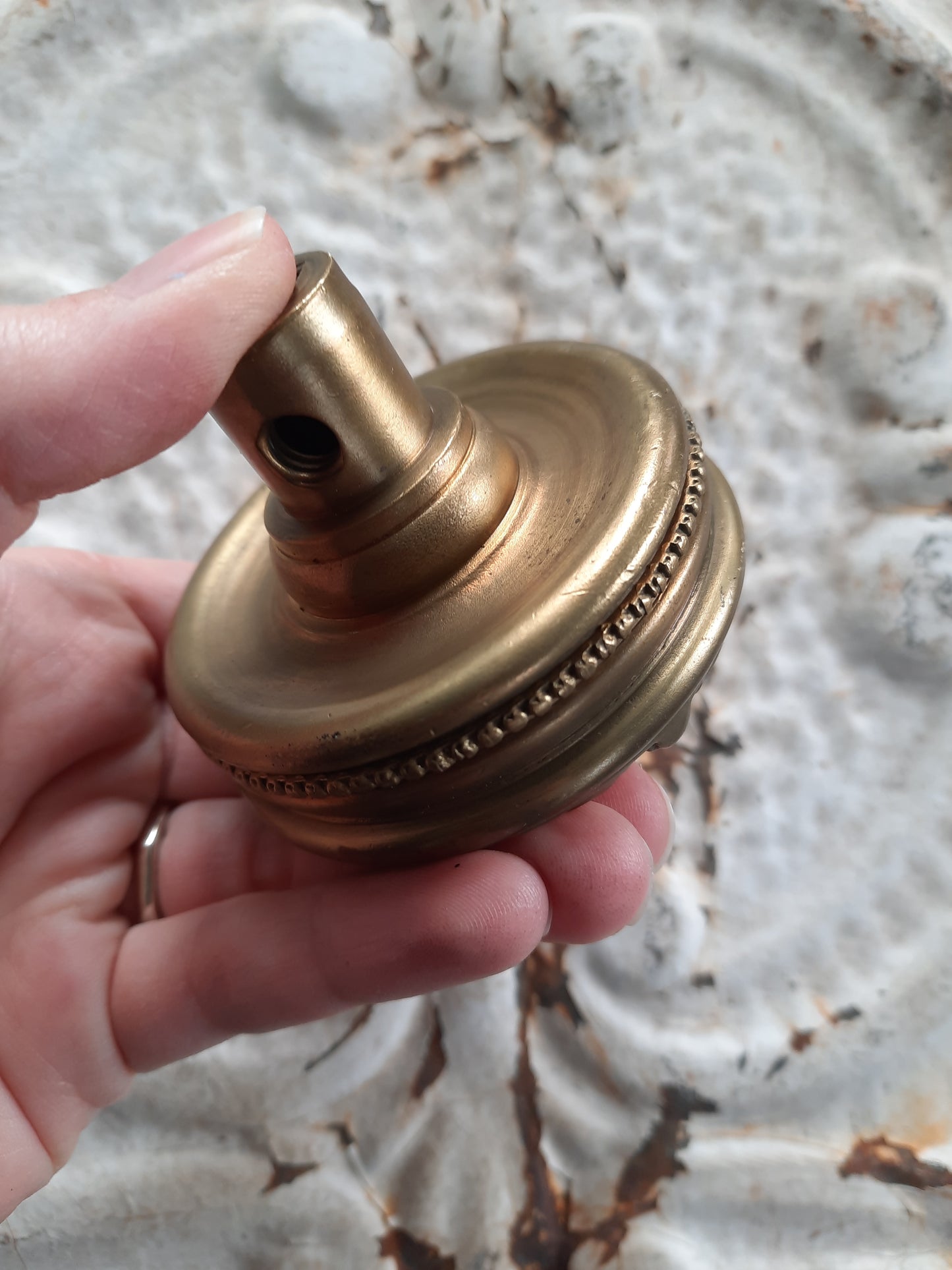 Large Ornate Bronze Entry Doorknob, Decorative Leaf Design Antique Door Knob