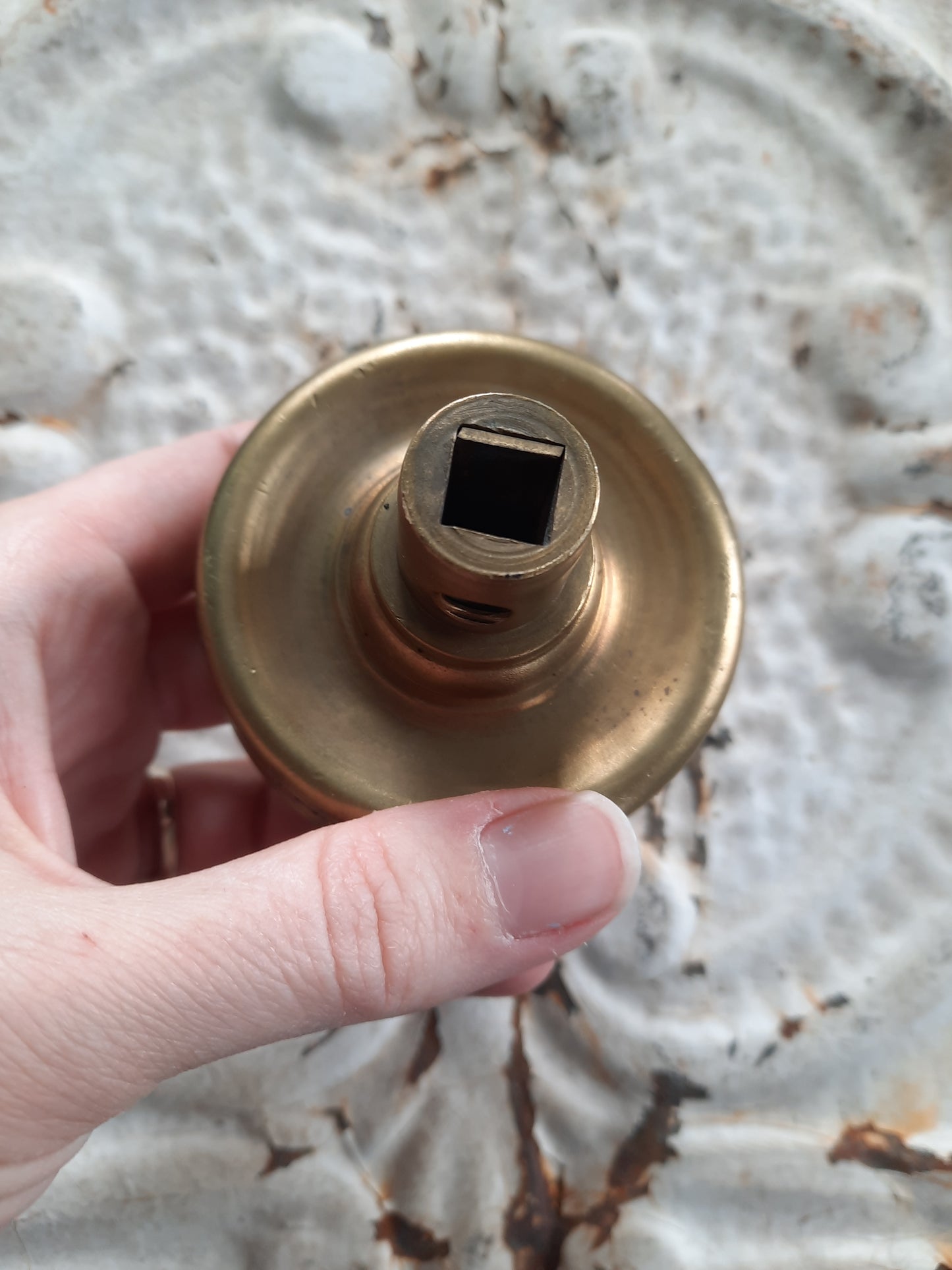 Large Ornate Bronze Entry Doorknob, Decorative Leaf Design Antique Door Knob