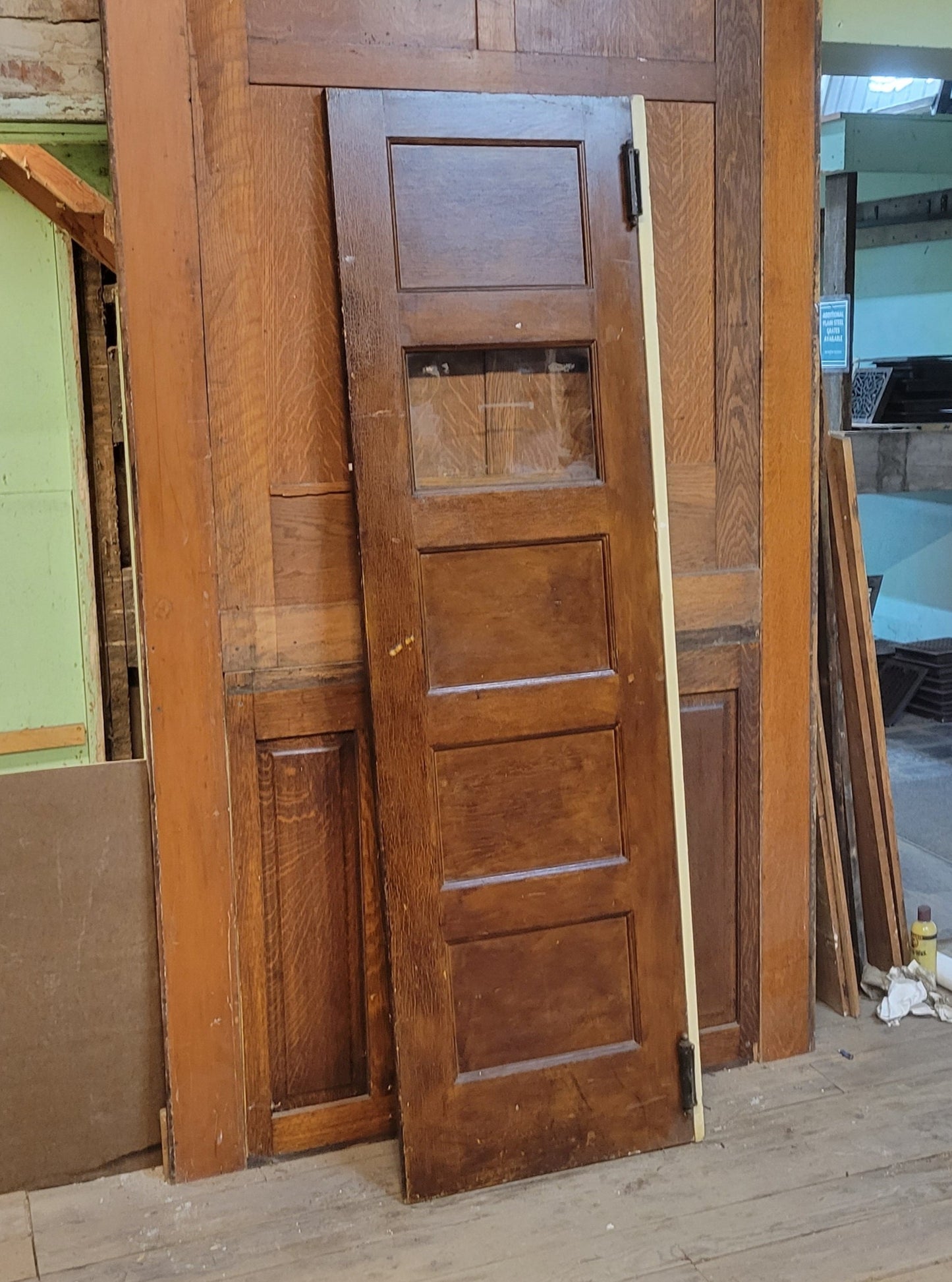 24" Narrow Vintage Swinging Door with Window, Wood and Glass Butler Style Door
