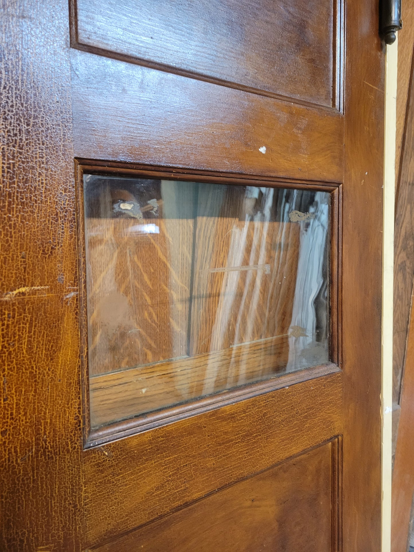 24" Narrow Vintage Swinging Door with Window, Wood and Glass Butler Style Door