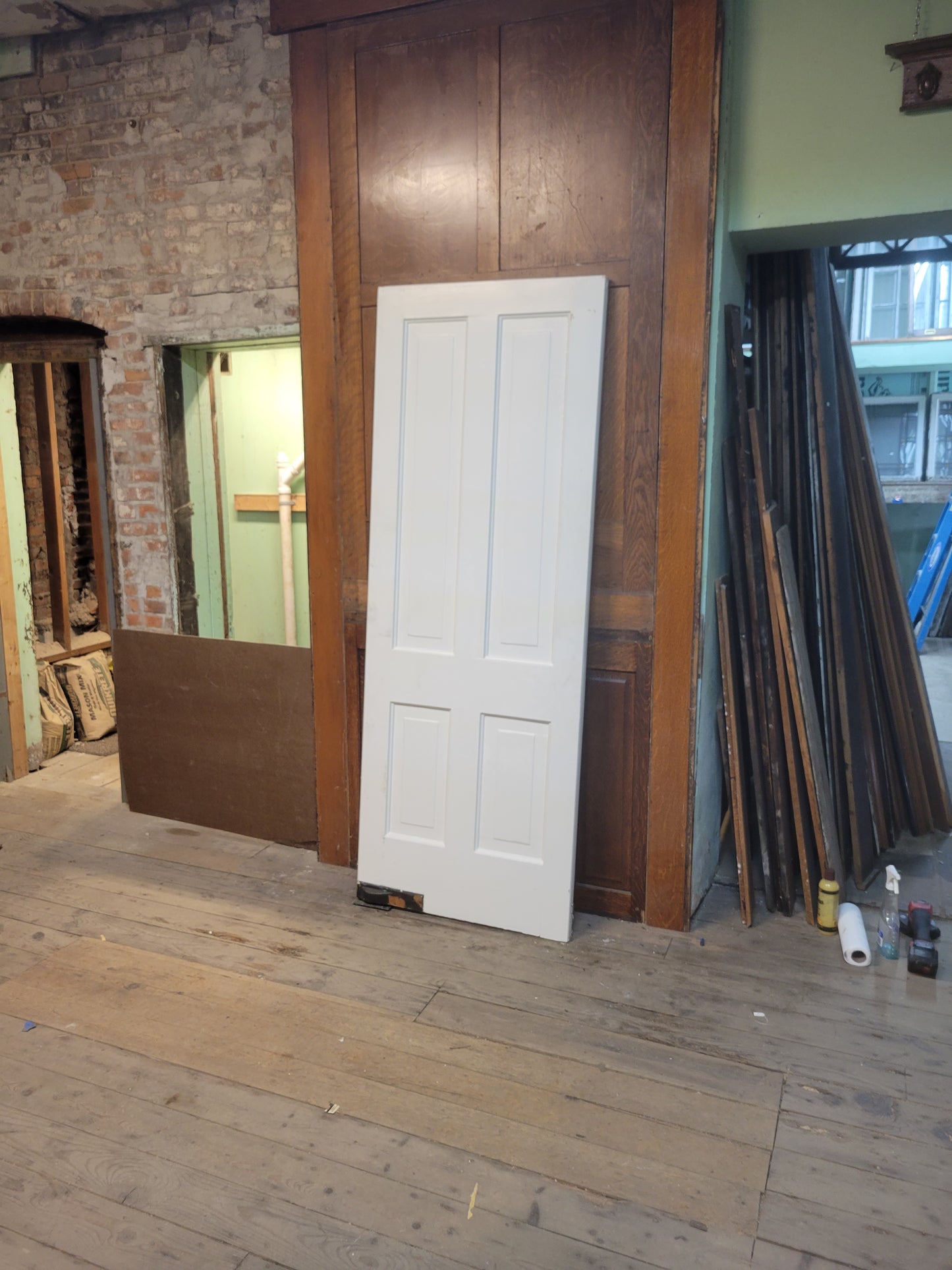 31" Antique Swinging Four Panel Door, Large White Butler Style Door