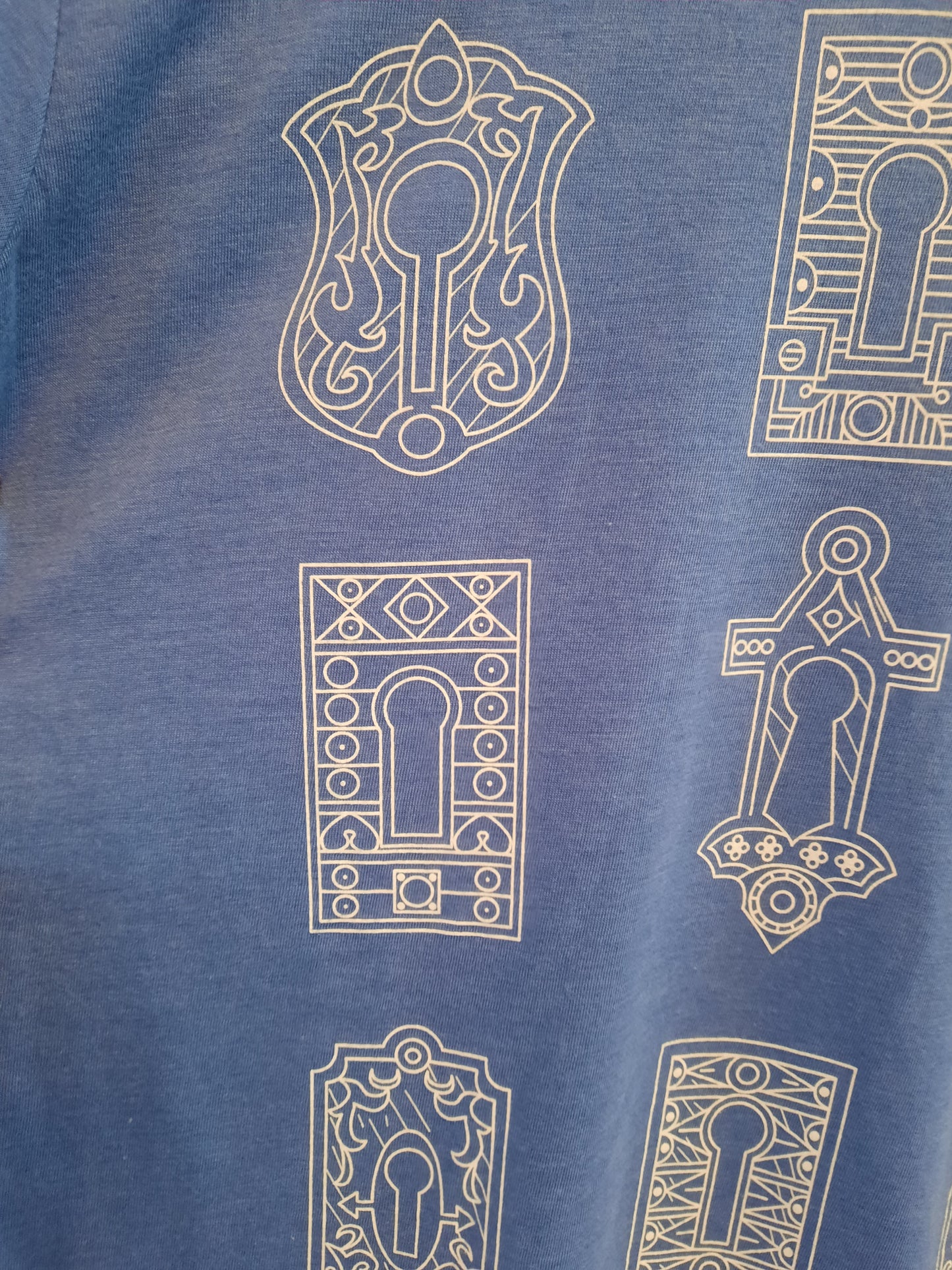 Light Blue Antique Keyhole Cover T Shirt, Blue Antique Hardware Tee Shirt