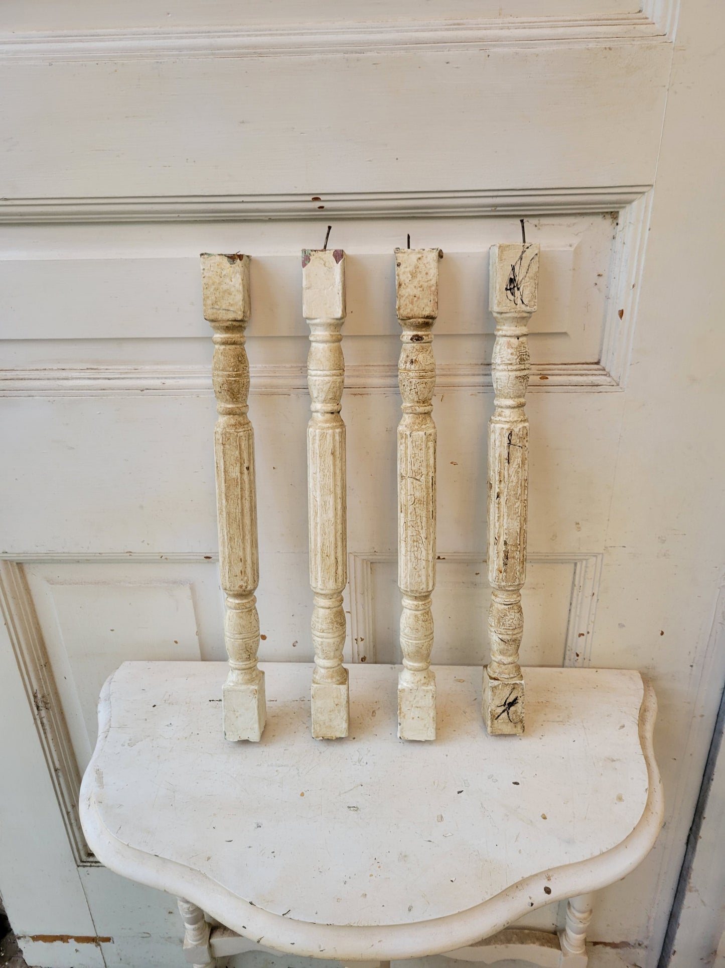 Set of 10 Antique White Spindles, Victorian Staircase Spindles or Balusters