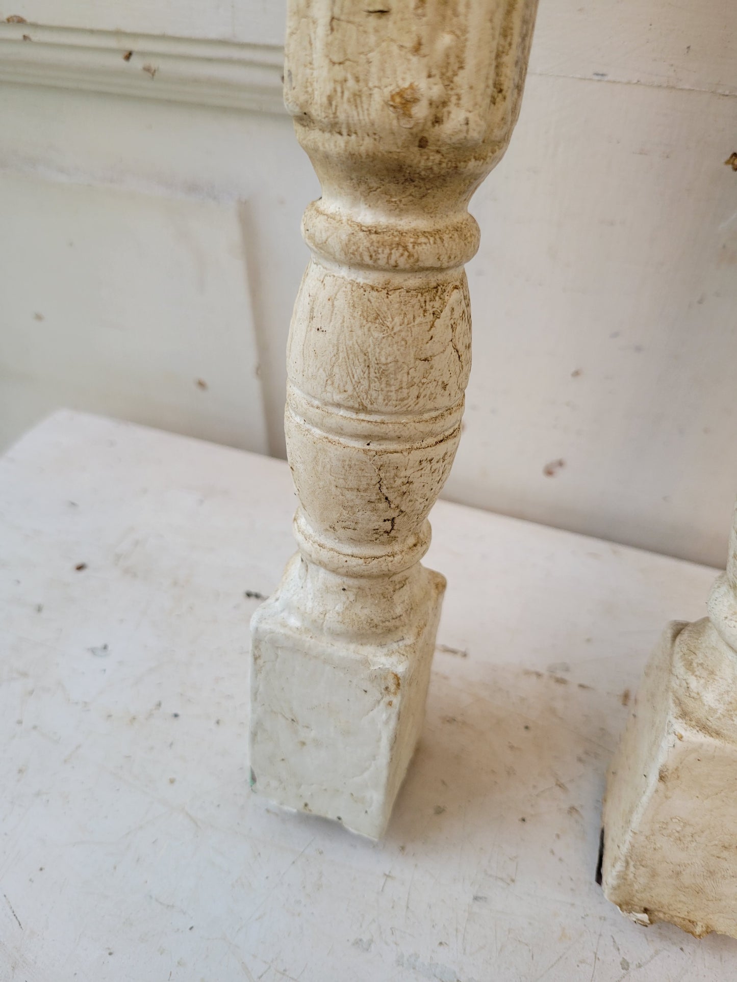 Set of 10 Antique White Spindles, Victorian Staircase Spindles or Balusters