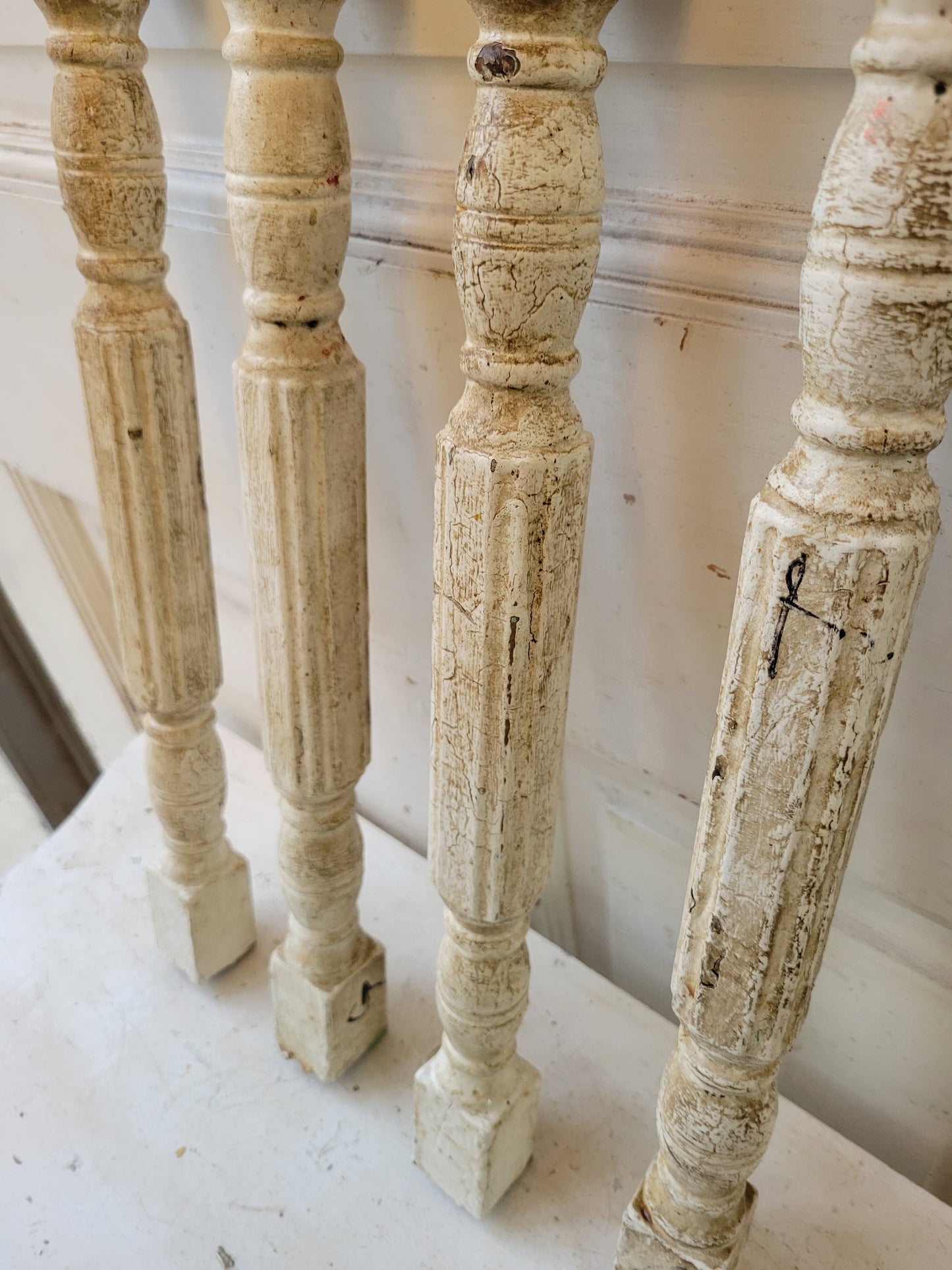 Set of 10 Antique White Spindles, Victorian Staircase Spindles or Balusters