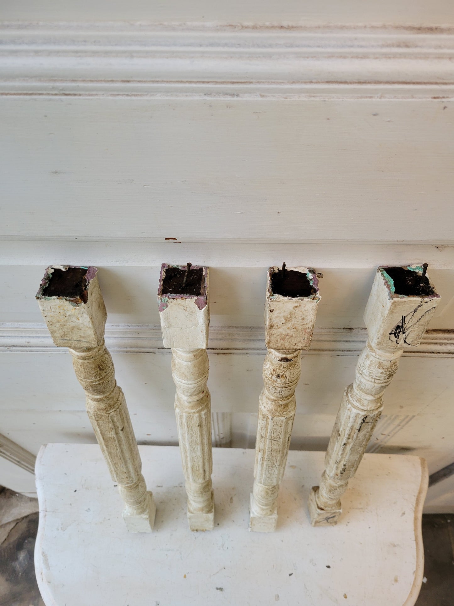 Set of 10 Antique White Spindles, Victorian Staircase Spindles or Balusters