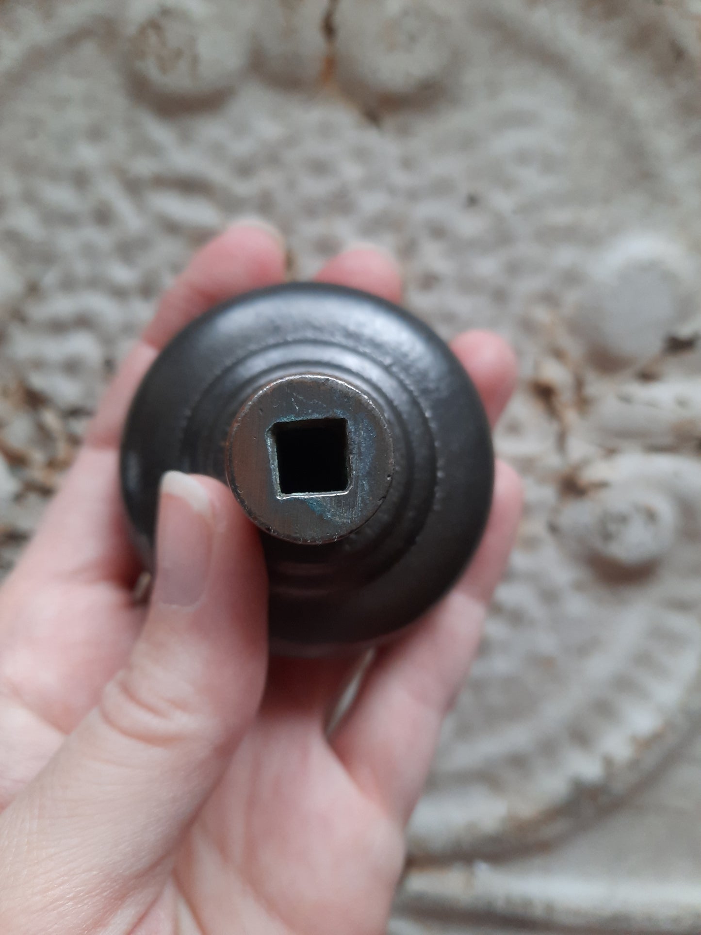 Yale and Towne Cast Iron Eastlake or Vernacular Style Knob, Design Ornate Antique Doorknob F-205