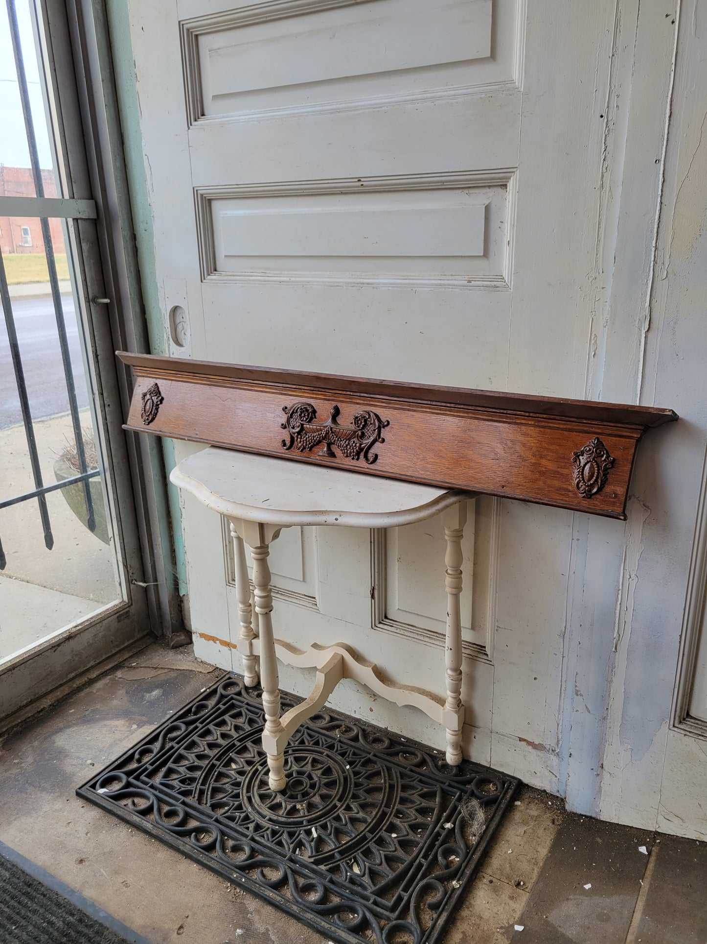 45" Ornate Victorian Doorway Header, Fancy Antique Oak Door Pediment, #1