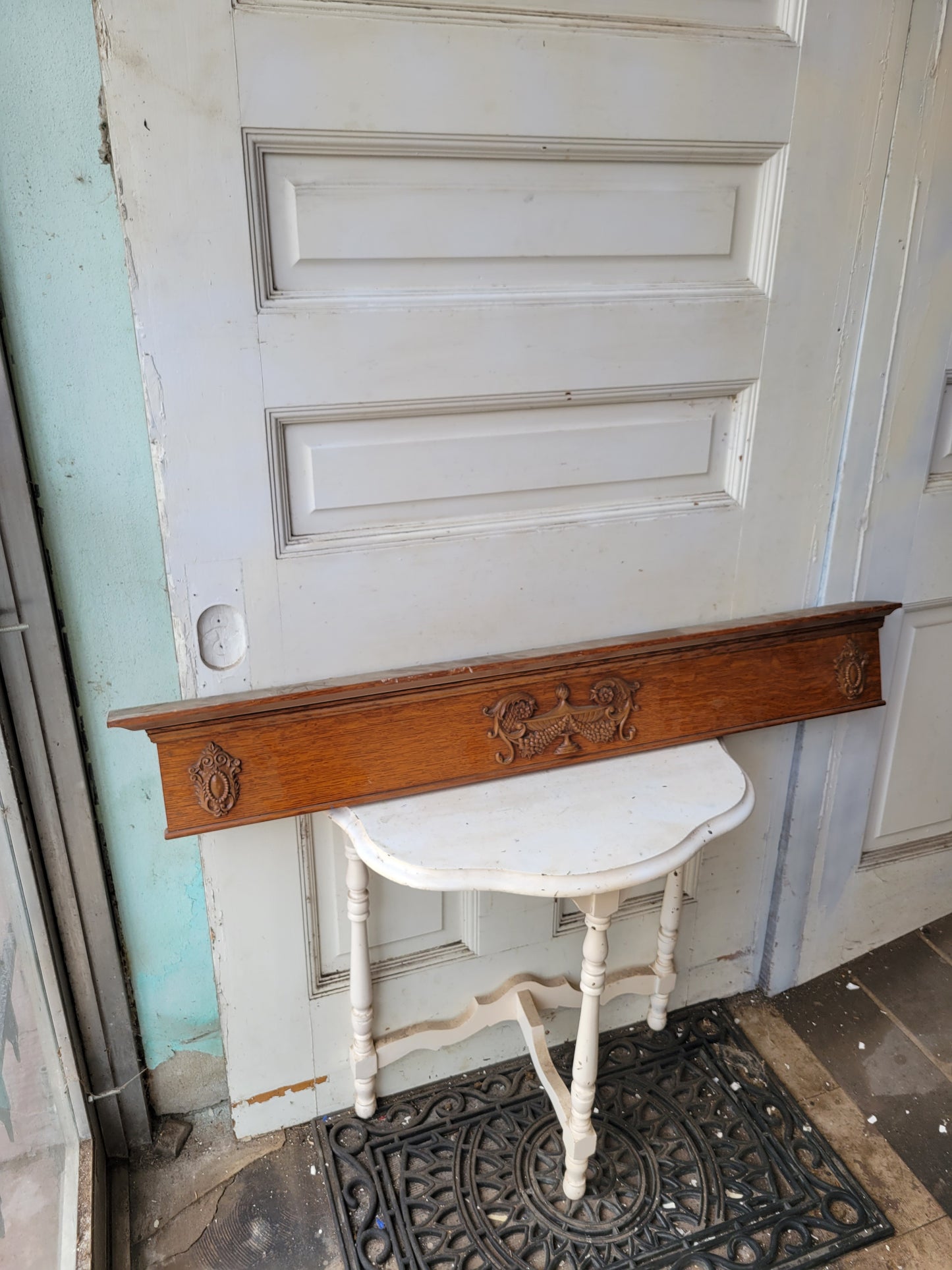44" Ornate Victorian Doorway Header, Fancy Antique Oak Door Pediment, #4