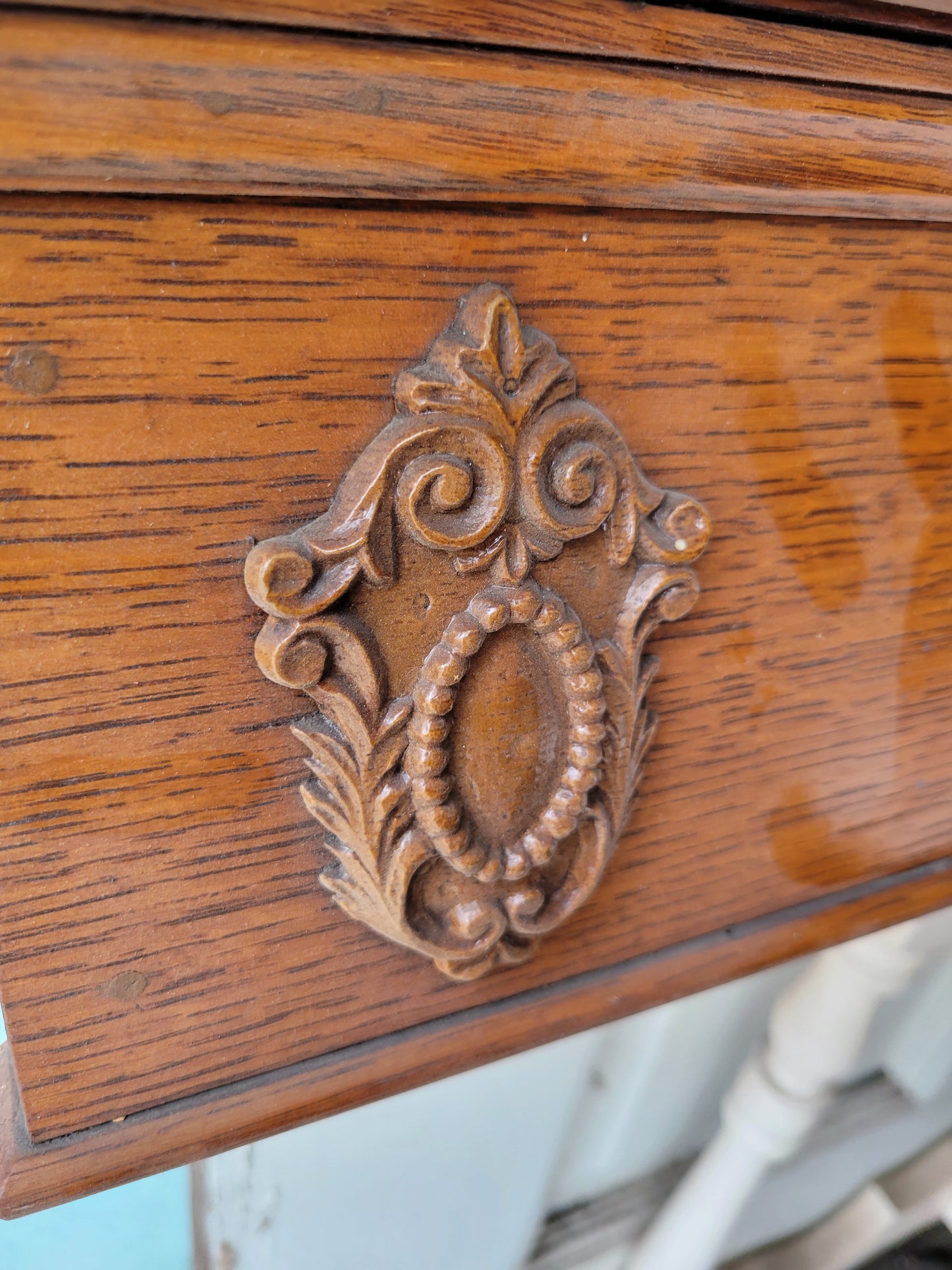 44" Ornate Victorian Doorway Header, Fancy Antique Oak Door Pediment, #4
