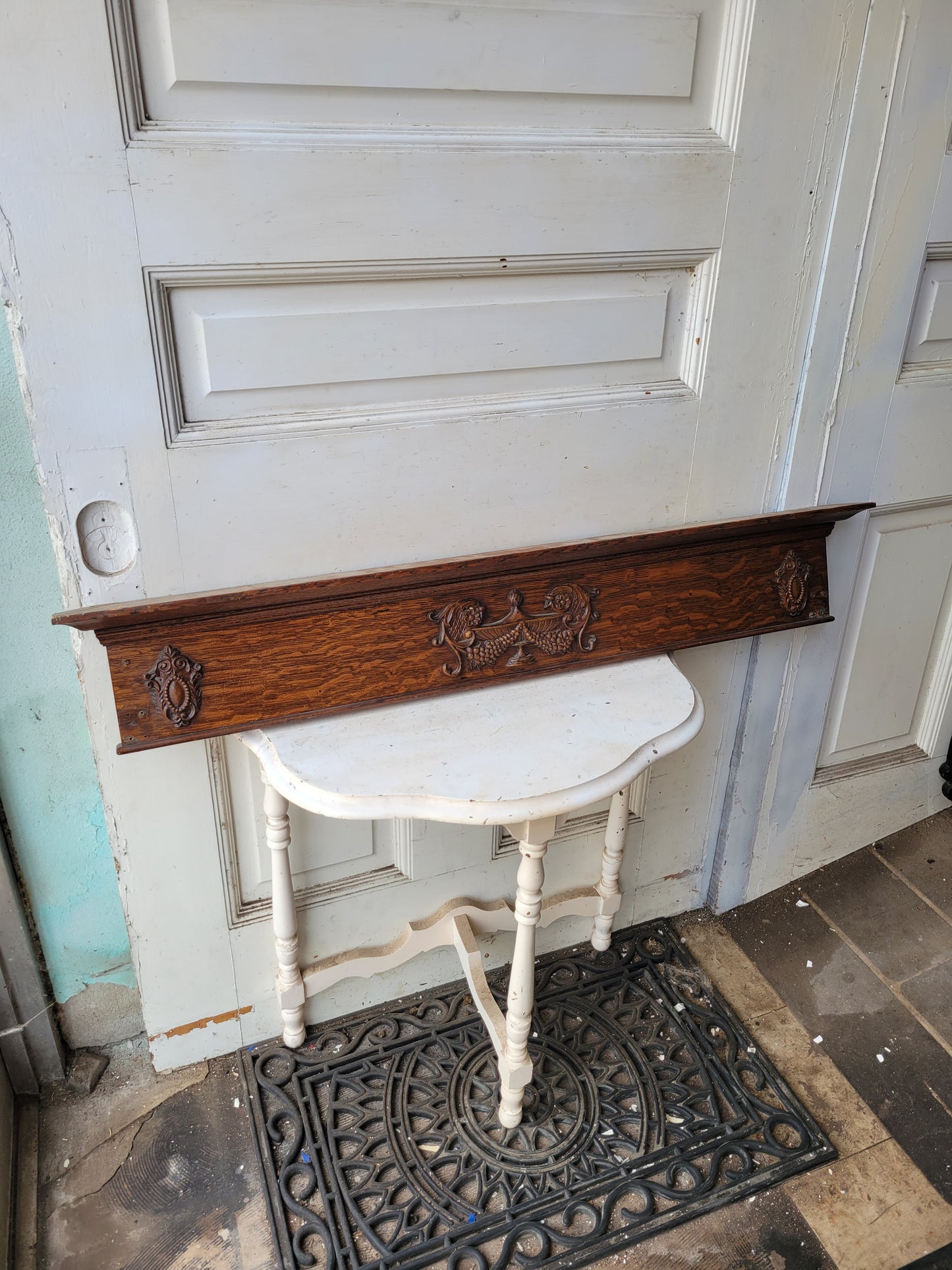 41" Ornate Victorian Doorway Header, Fancy Antique Oak Door Pediment #6