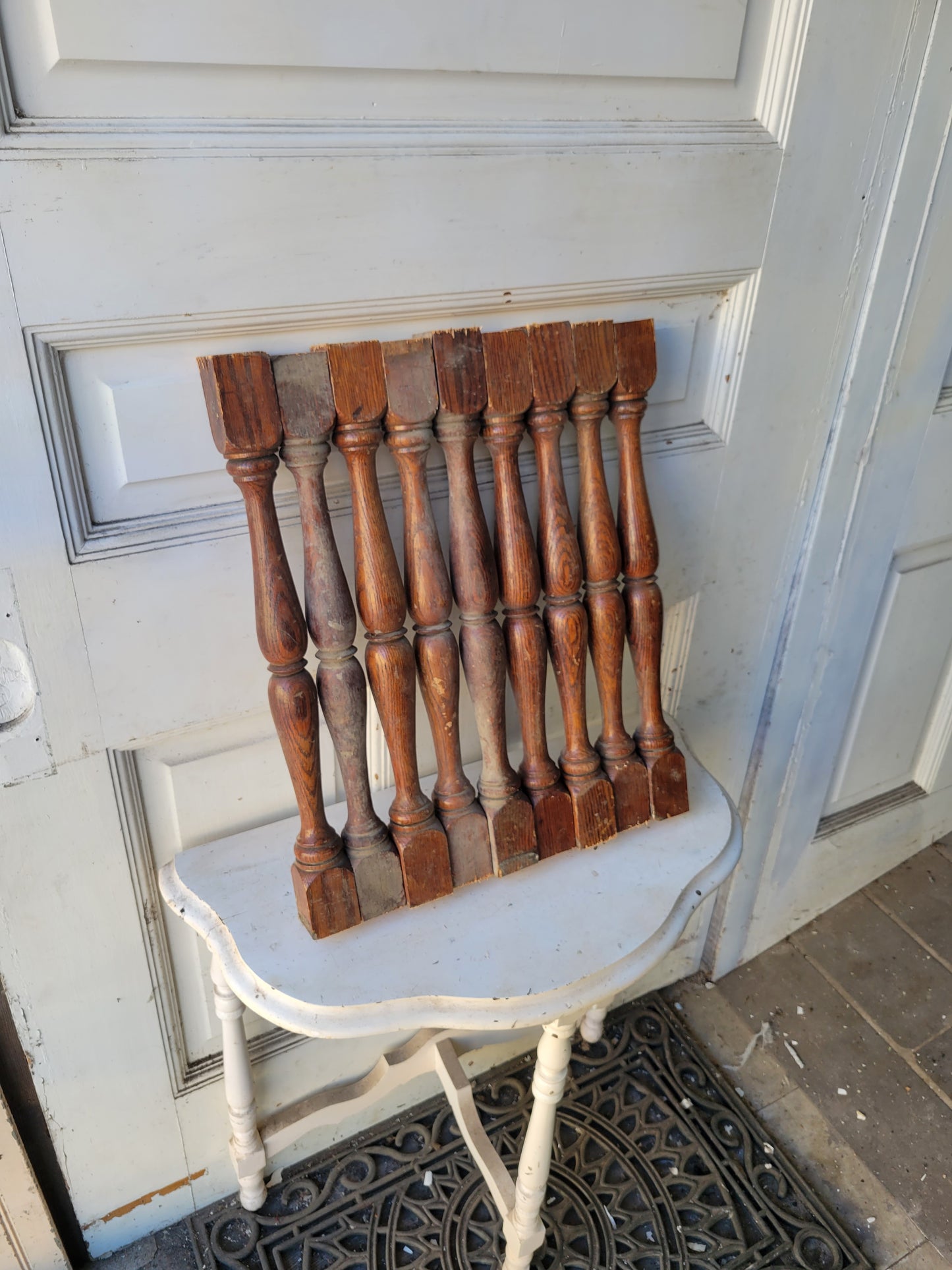 Nine Matching Antique Turned Spindles, Turned Staircase Balusters #01