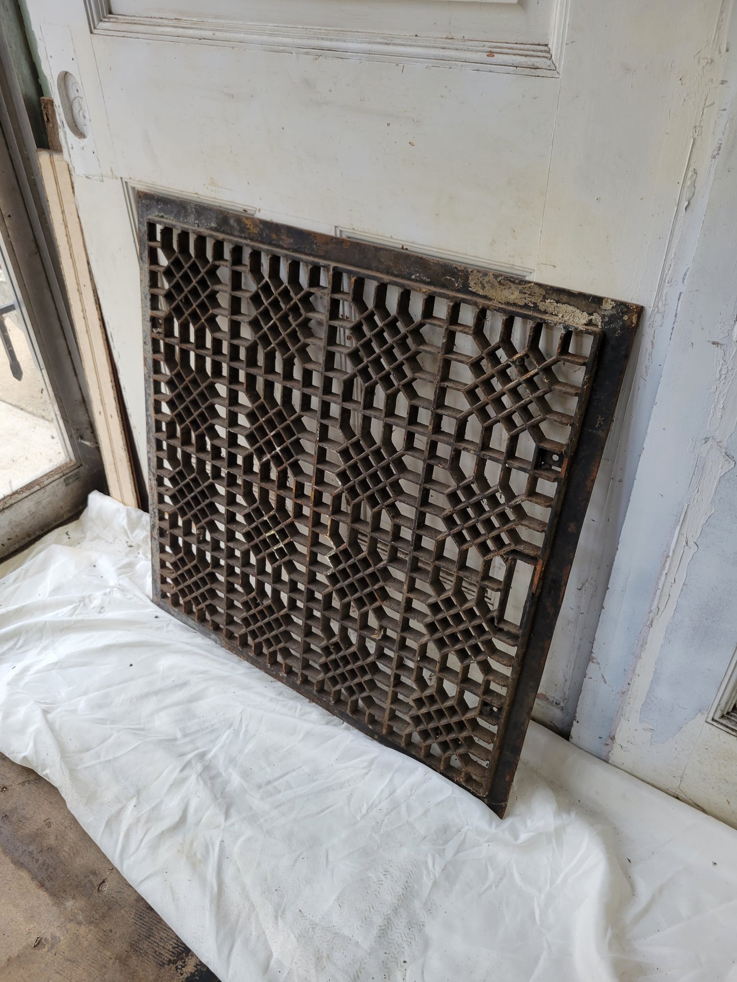29" Square Extra Large Victorian Floor Grate, Large Iron Floor Vent Grate #070809