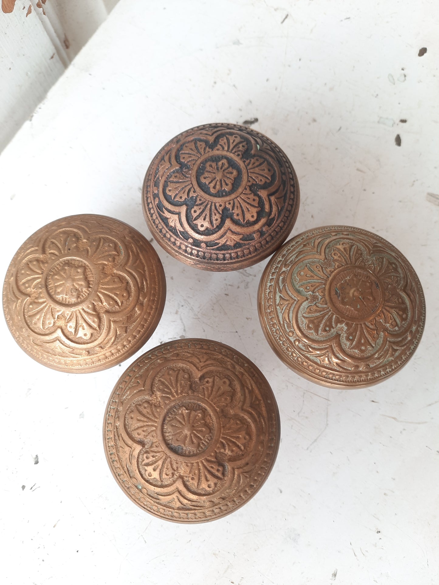 Victorian Era Bronze Doorknob Set, Pair of Fancy Antique Door Knobs