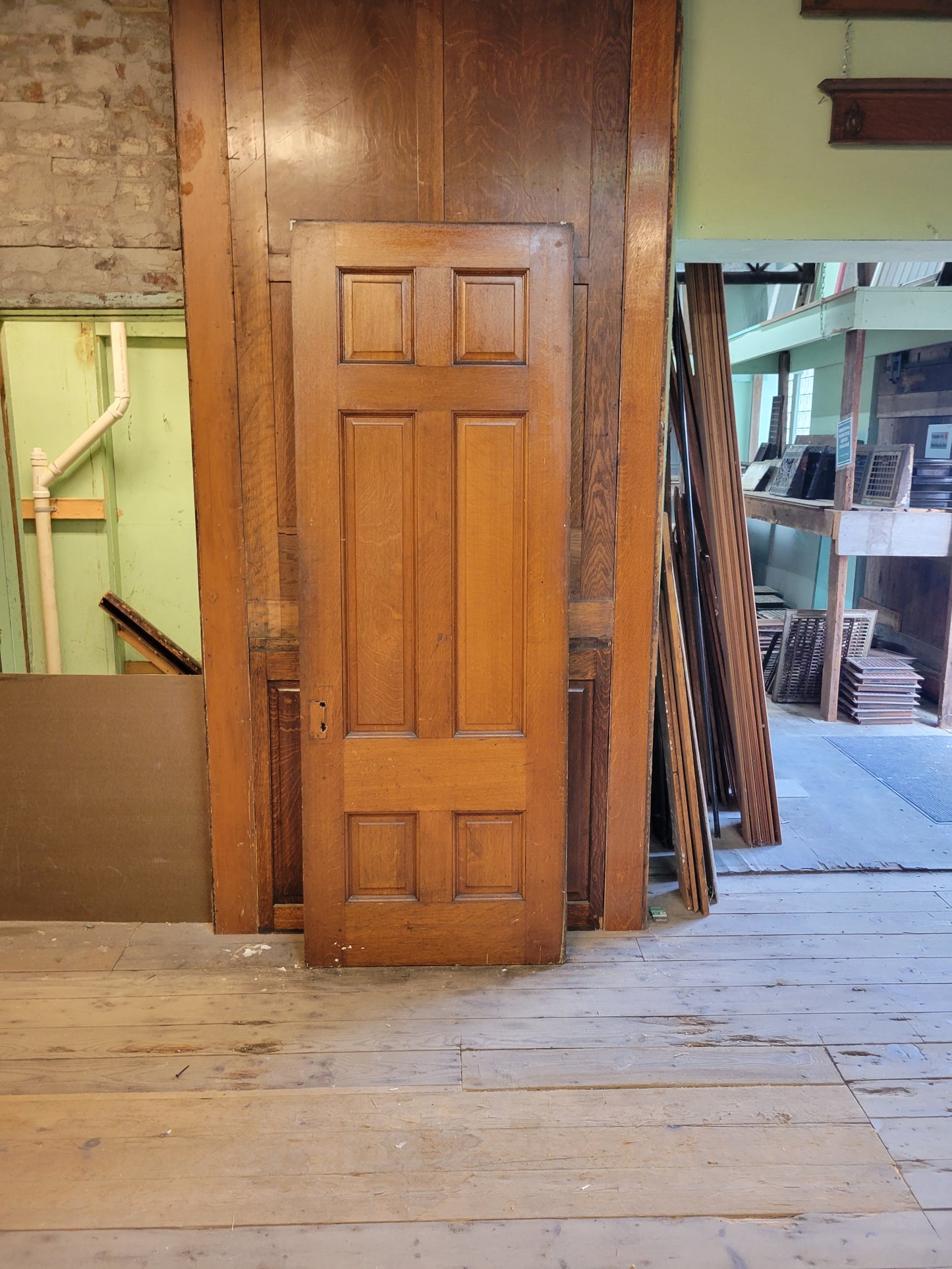 32" Tall Antique Six Paneled Door, Quarter Sawn Victorian Era Interior Door