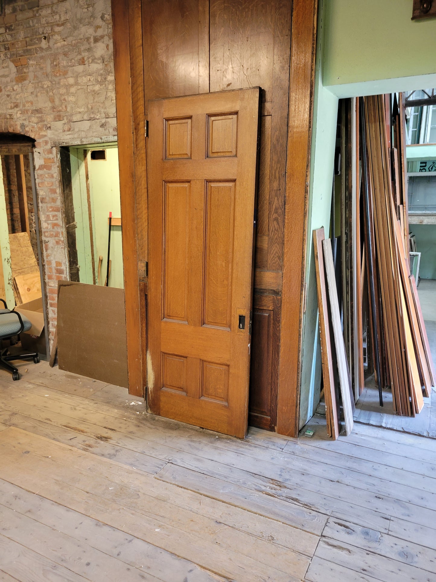 32" Tall Antique Six Paneled Door, Quarter Sawn Victorian Era Interior Door