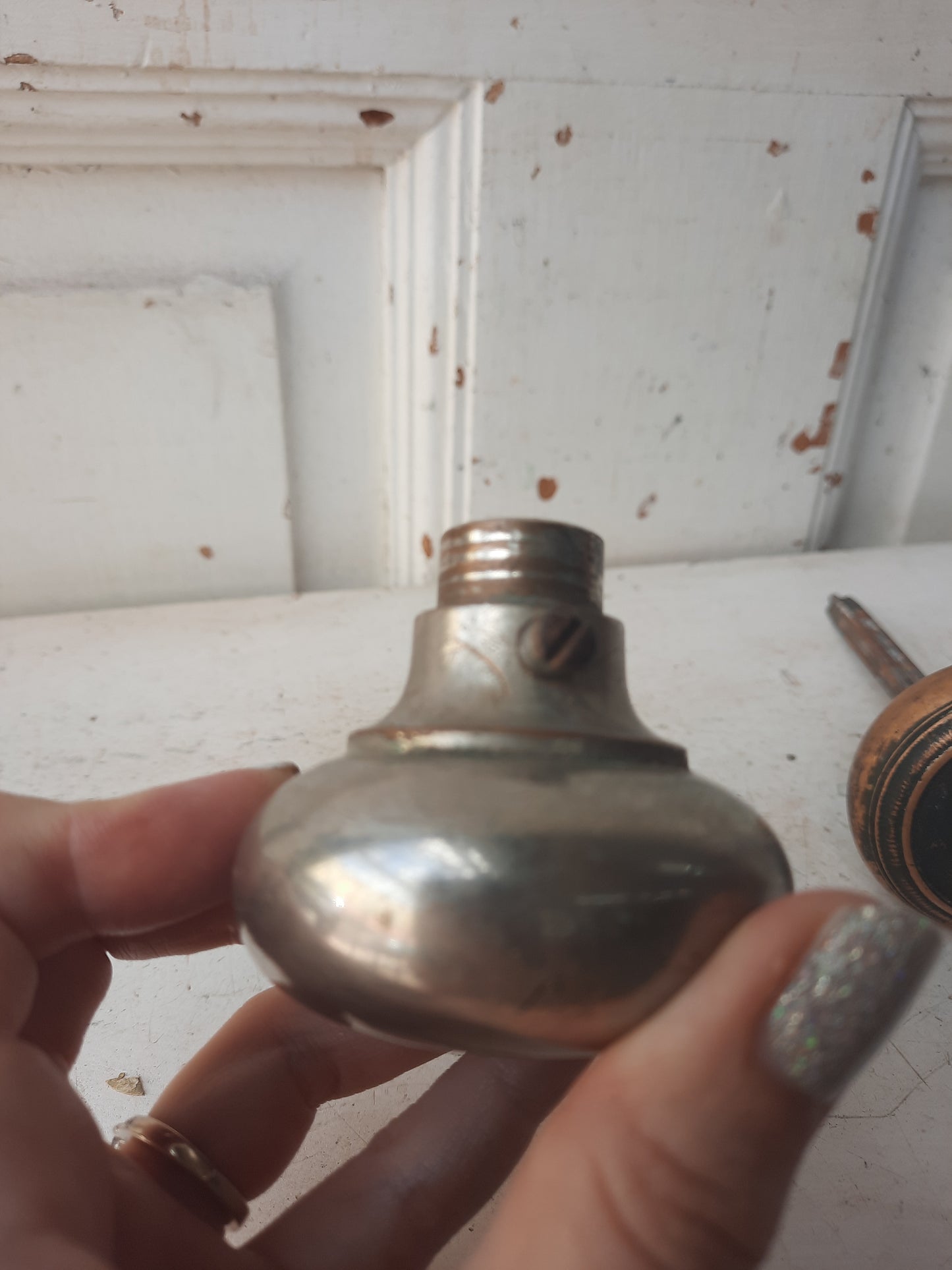 Bronze and Nickel Plate Doorknob Set, Antique Bathroom Door Knob Set