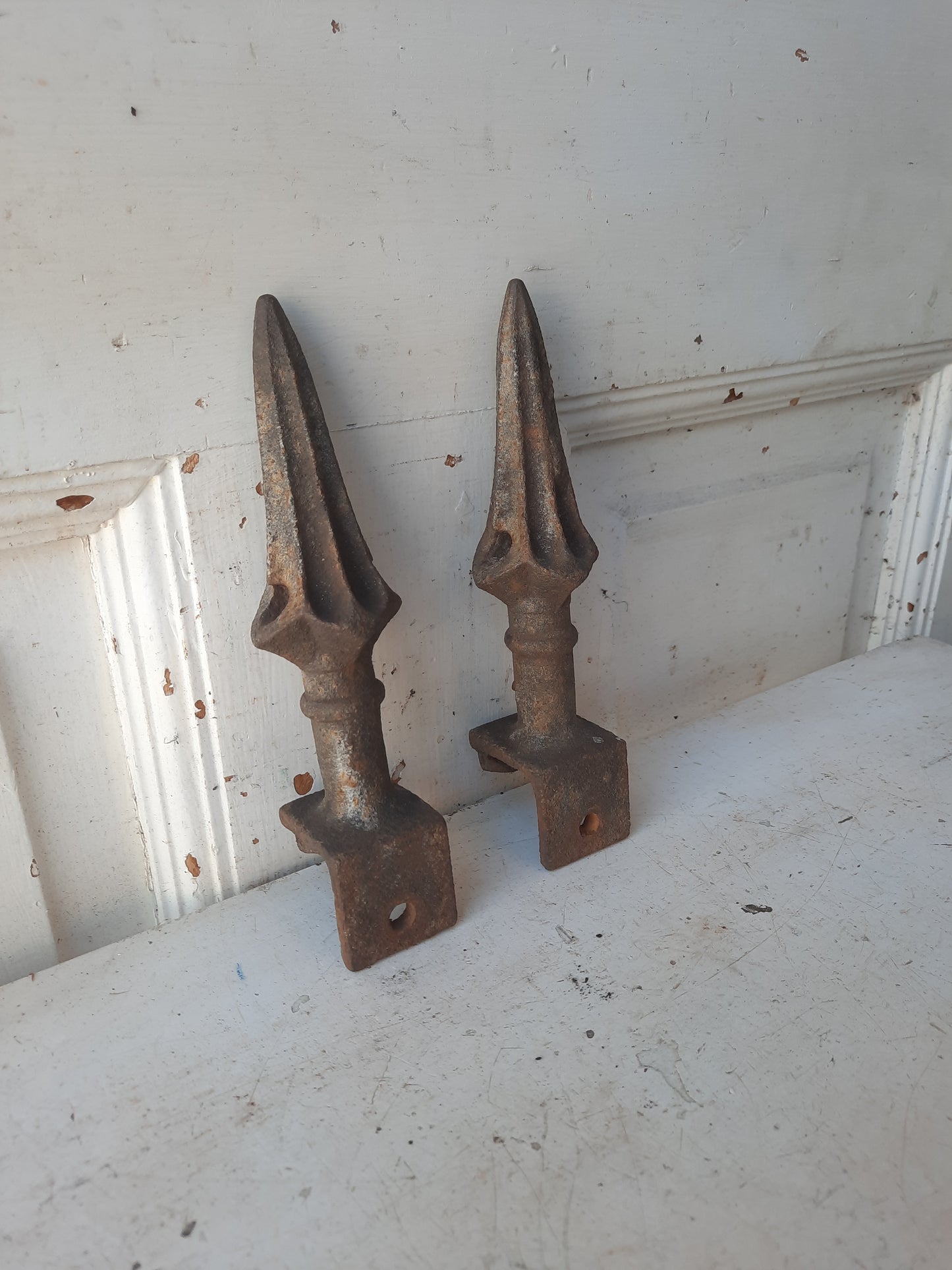 Small Pair of Antique Cast Iron Fence Post Finial, Iron Fence Spear Point Topper