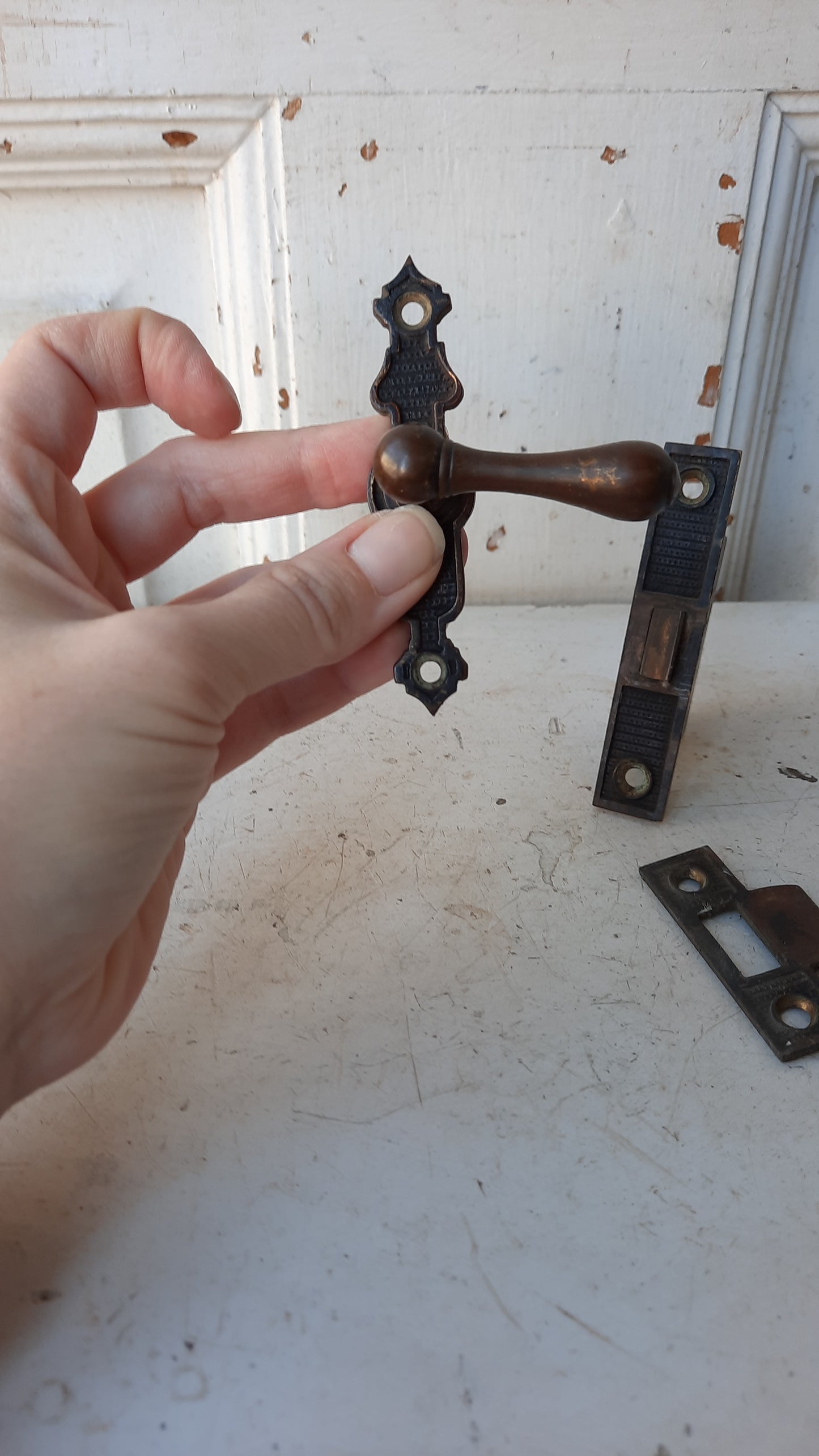 Closet or Cabinet Door Latch Set, Small Bronze Lever Handle set with Mortise Lock