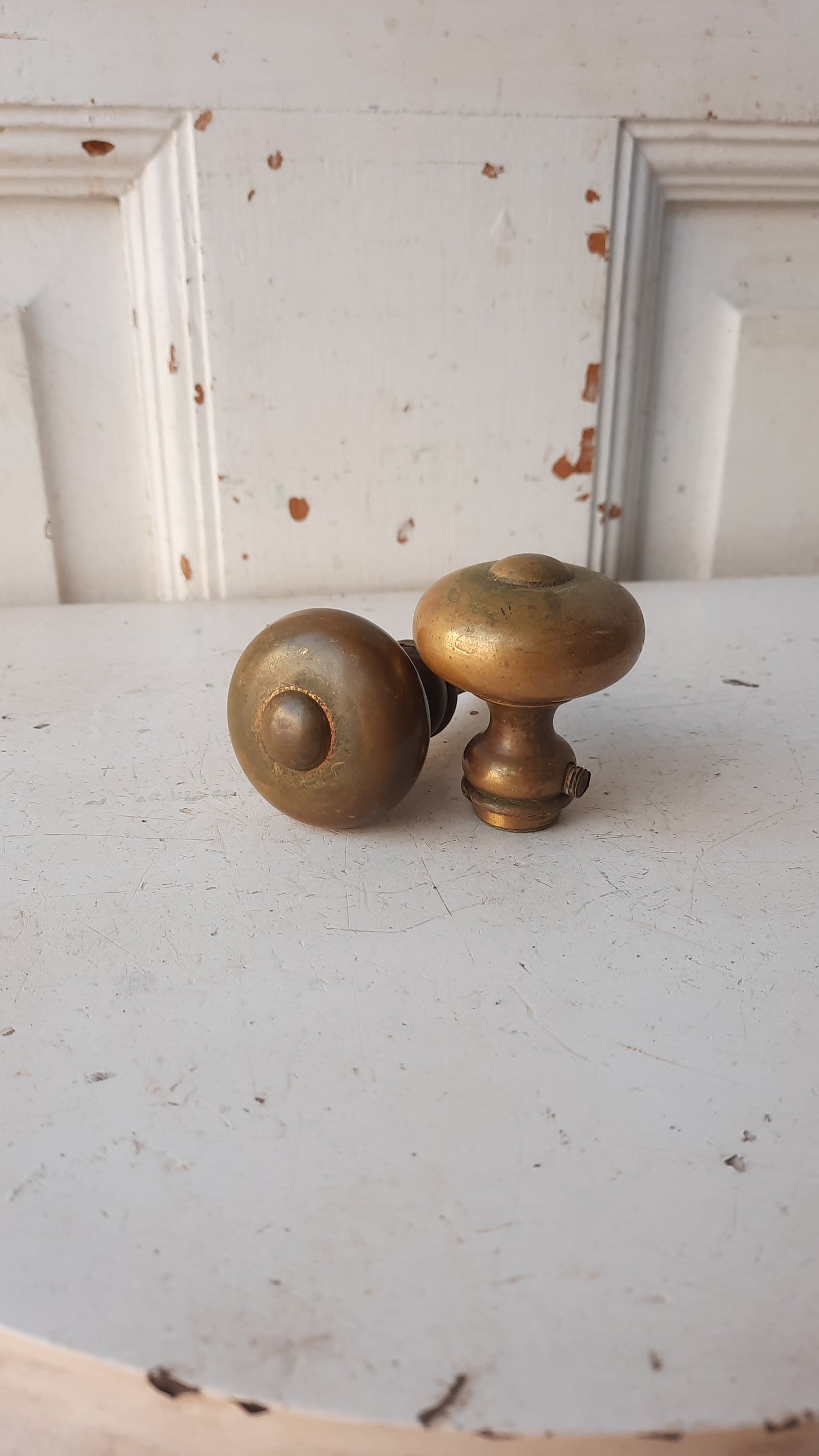 MCM Brass Doorknob Set, Vintage Mid Century Brass Small Door Knobs