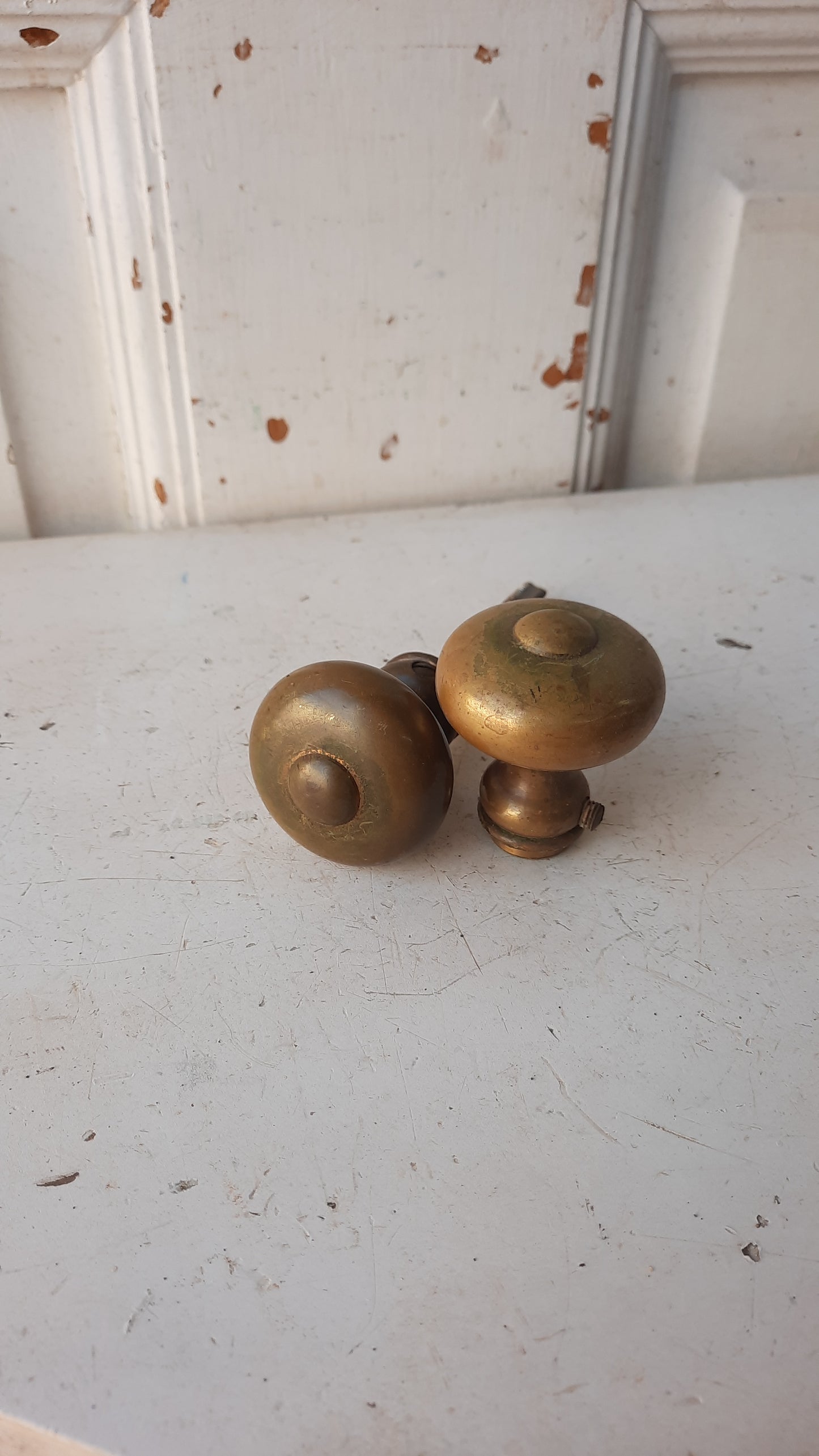 MCM Brass Doorknob Set, Vintage Mid Century Brass Small Door Knobs