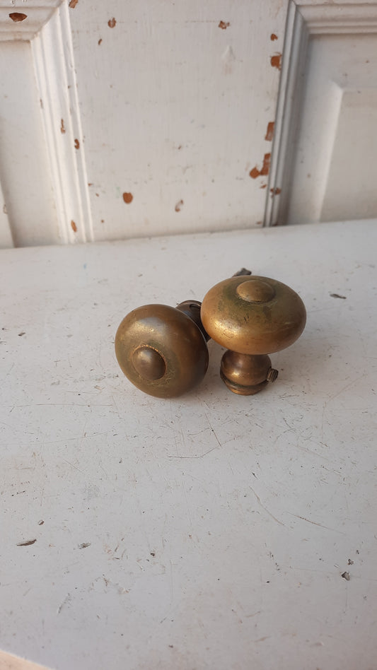 MCM Brass Doorknob Set, Vintage Mid Century Brass Small Door Knobs