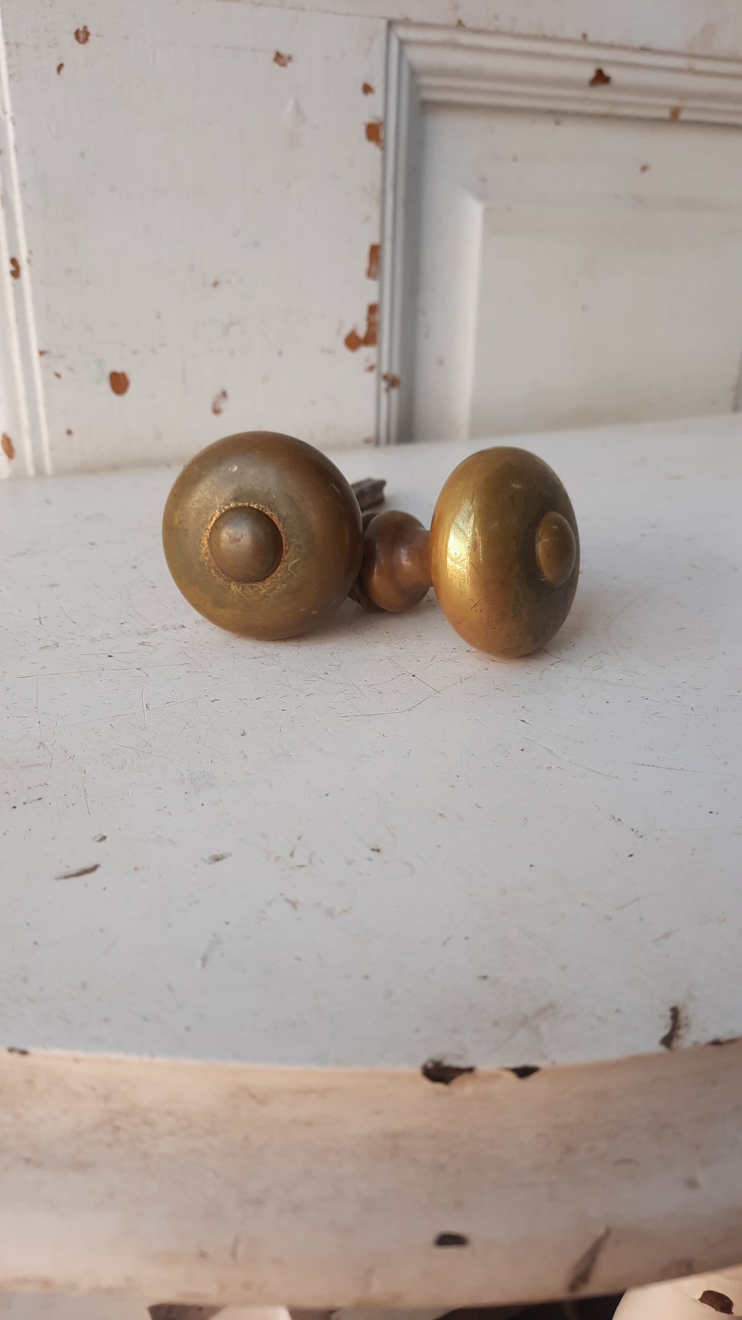 MCM Brass Doorknob Set, Vintage Mid Century Brass Small Door Knobs