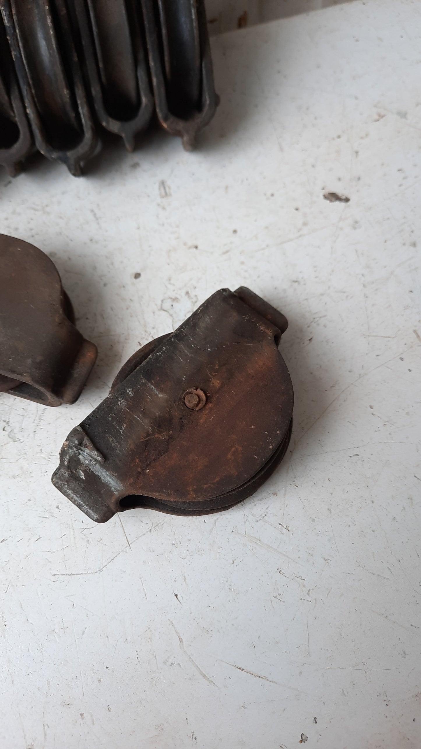 Set of Antique Iron Sash Pulleys, Wooden Window Pulley Wheels for Weights