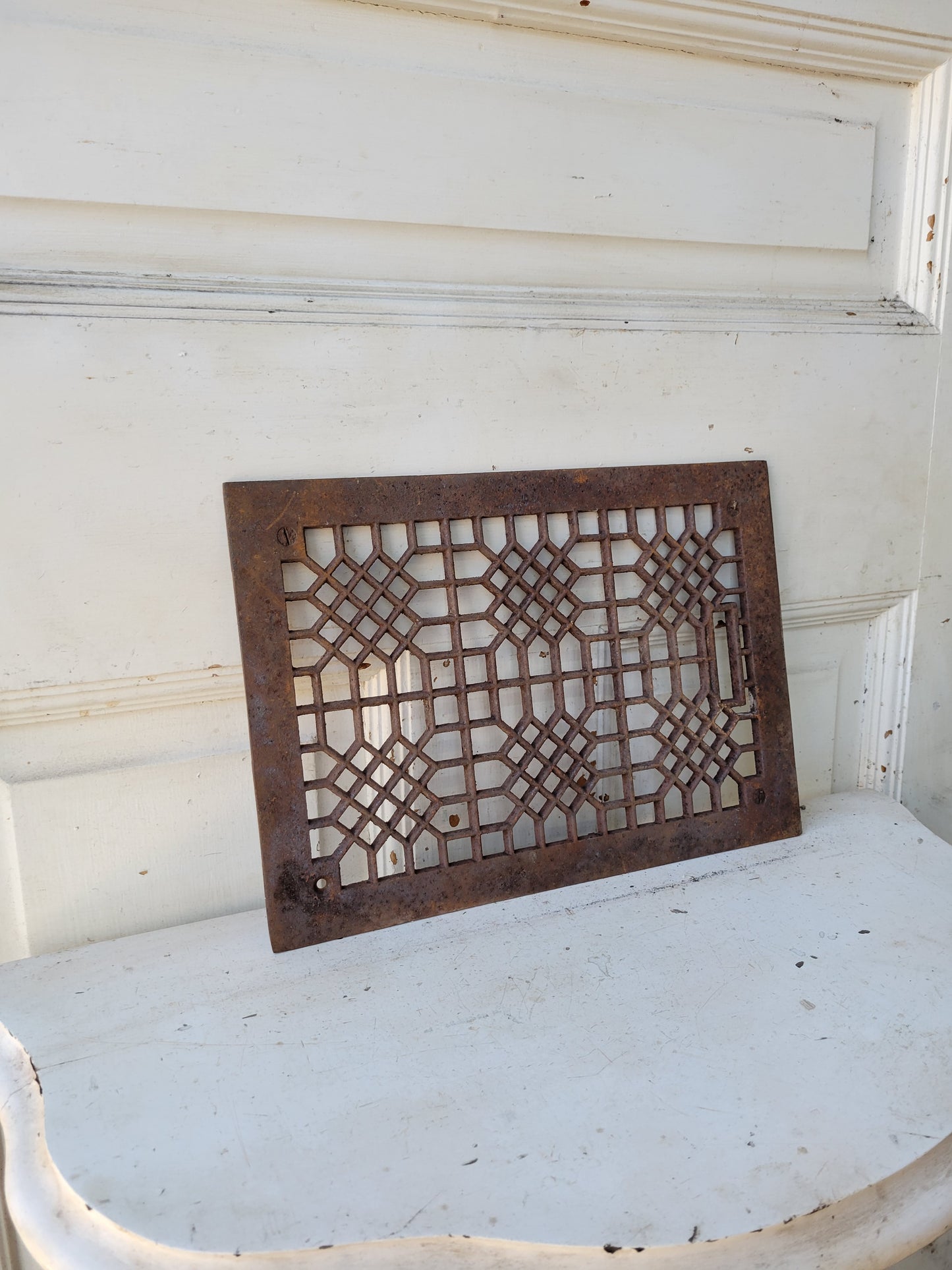 Small 10 x 14 Antique Cast Iron Floor Vent Cover, Black Iron Floor Grate #113012