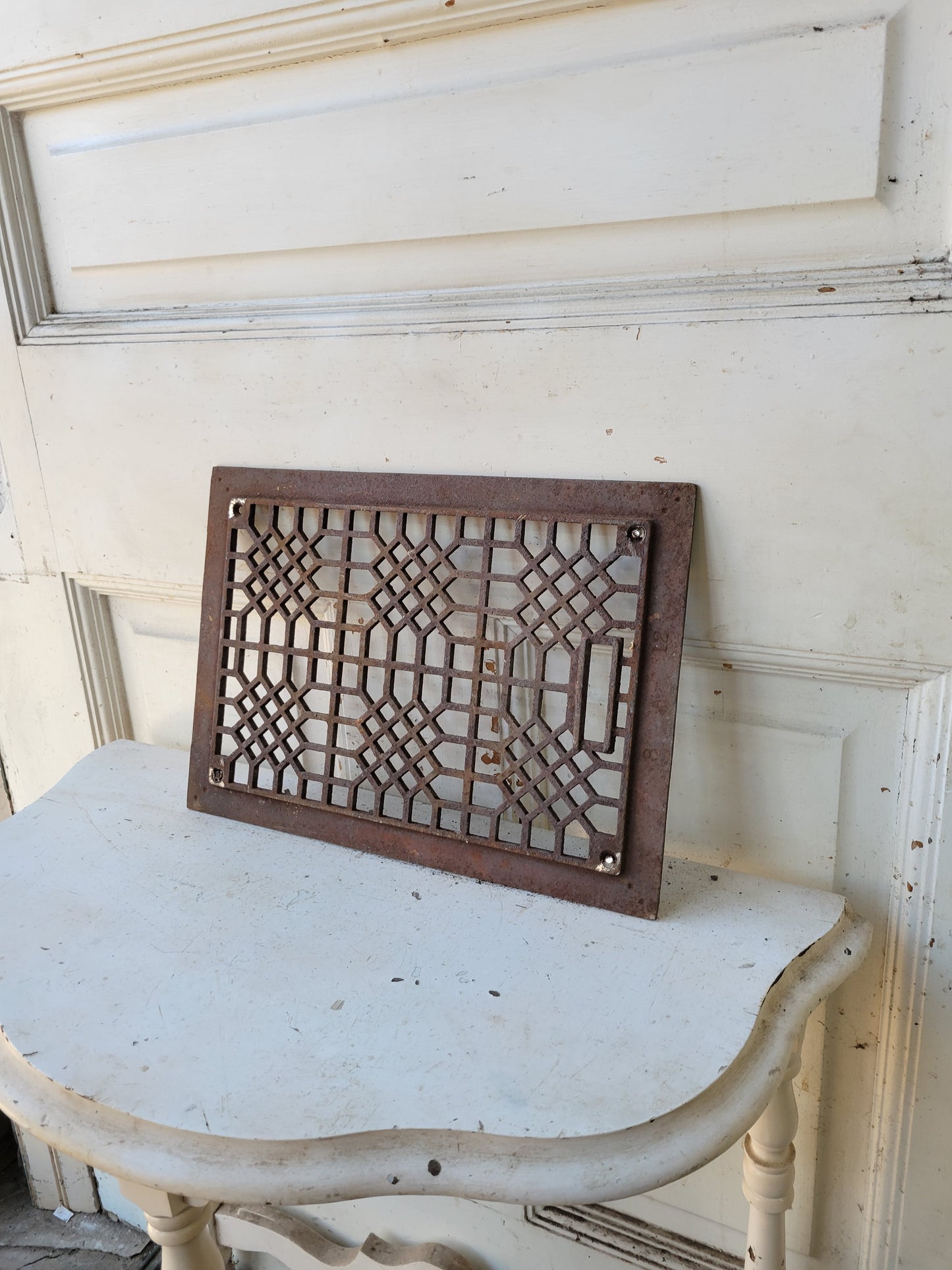 Small 10 x 14 Antique Cast Iron Floor Vent Cover, Black Iron Floor Grate #113012