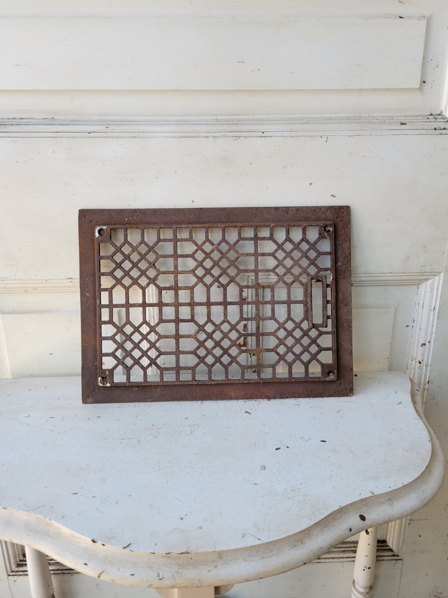 Small 10 x 14 Antique Cast Iron Floor Vent Cover, Black Iron Floor Grate #113012