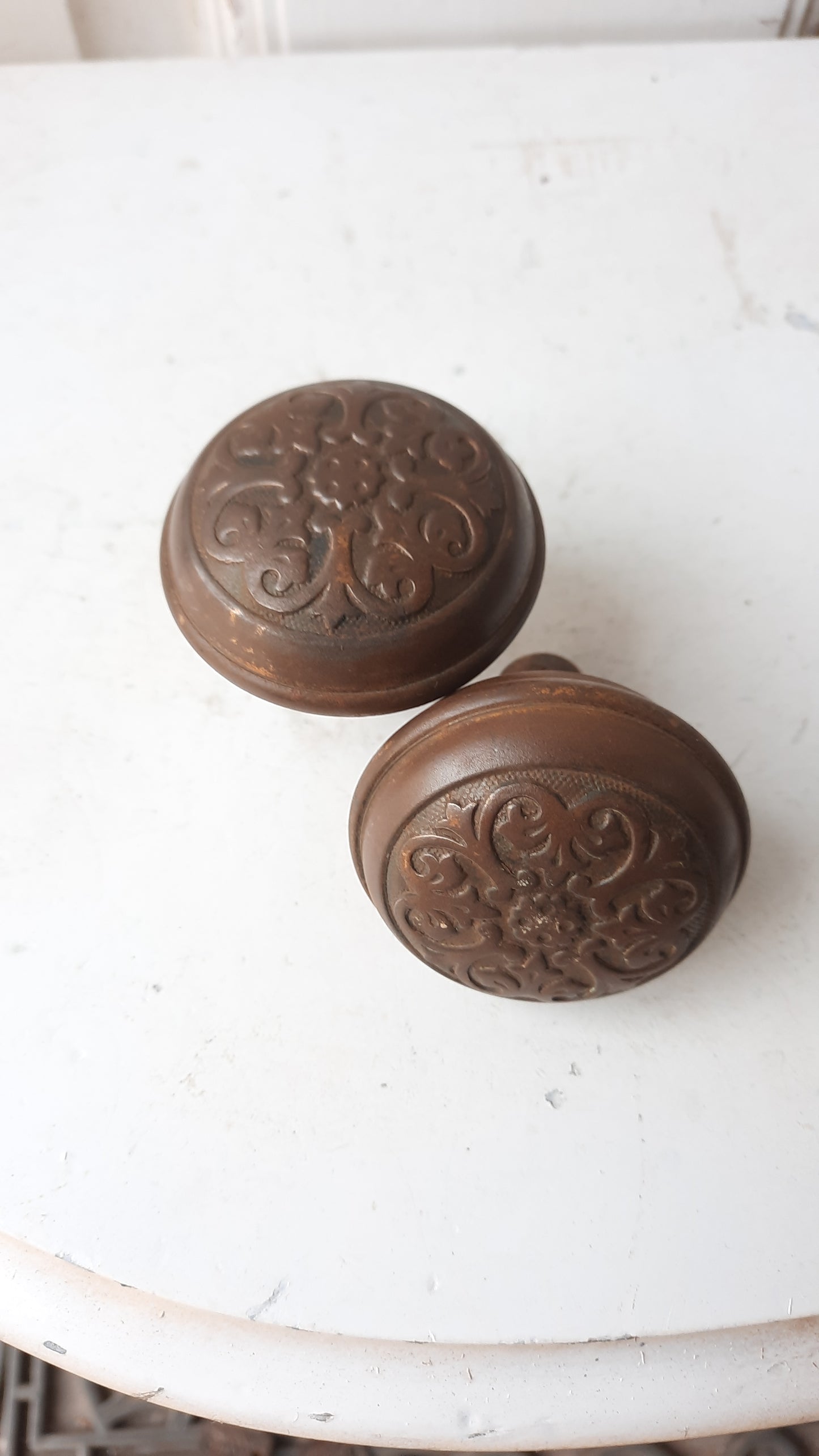 Victorian Wrought Steel Doorknobs, Fancy Antique Pair of Door Knobs