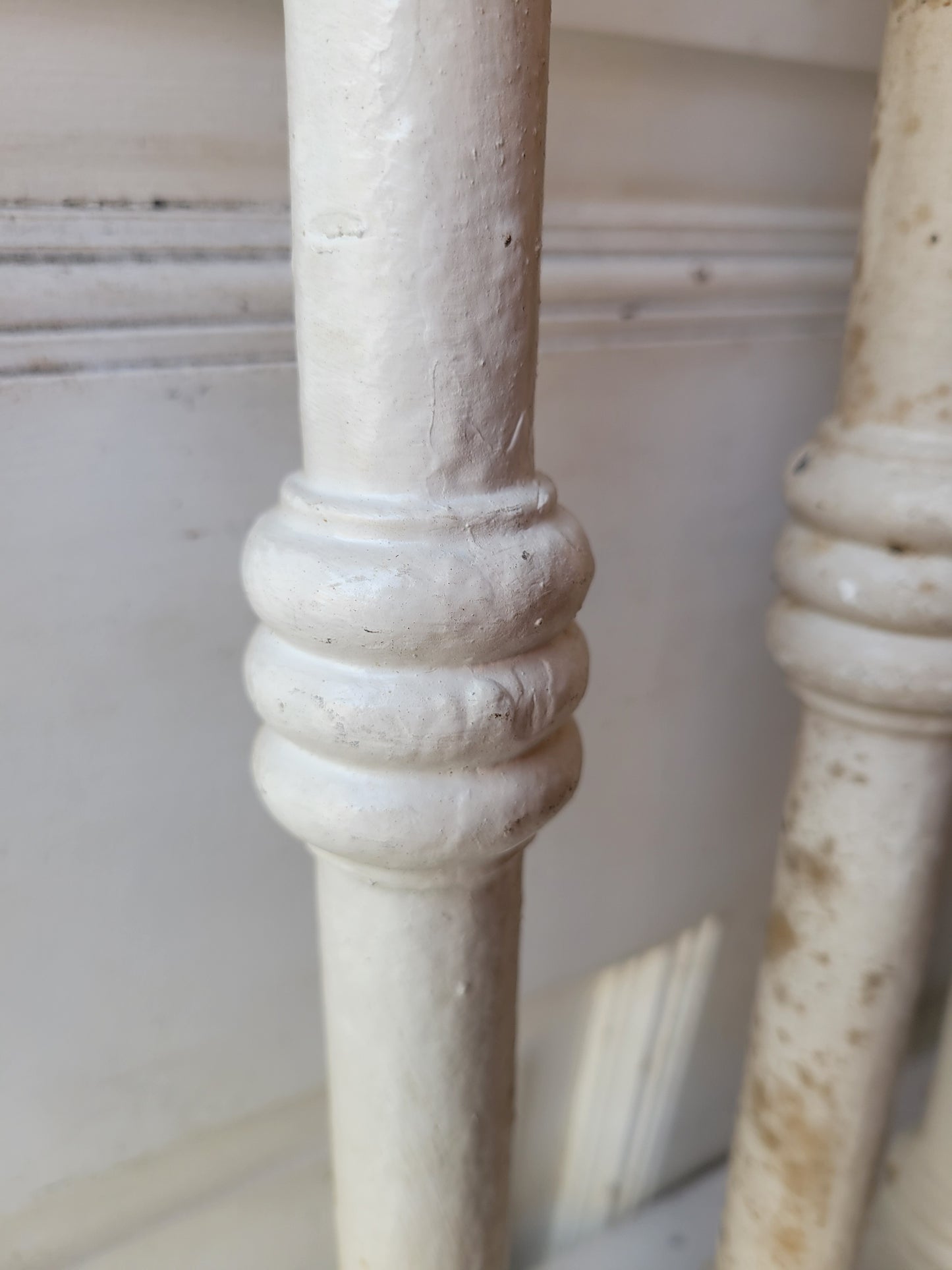 18 Square Antique White Spindles, Early 1900s Square Staircase Spindle Set #012805