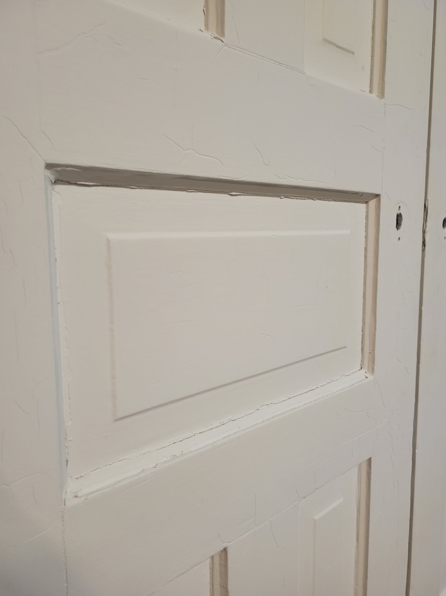 Pair of Antique White Five Panel Doors, Narrow Set of Solid Wood Double Doors #1