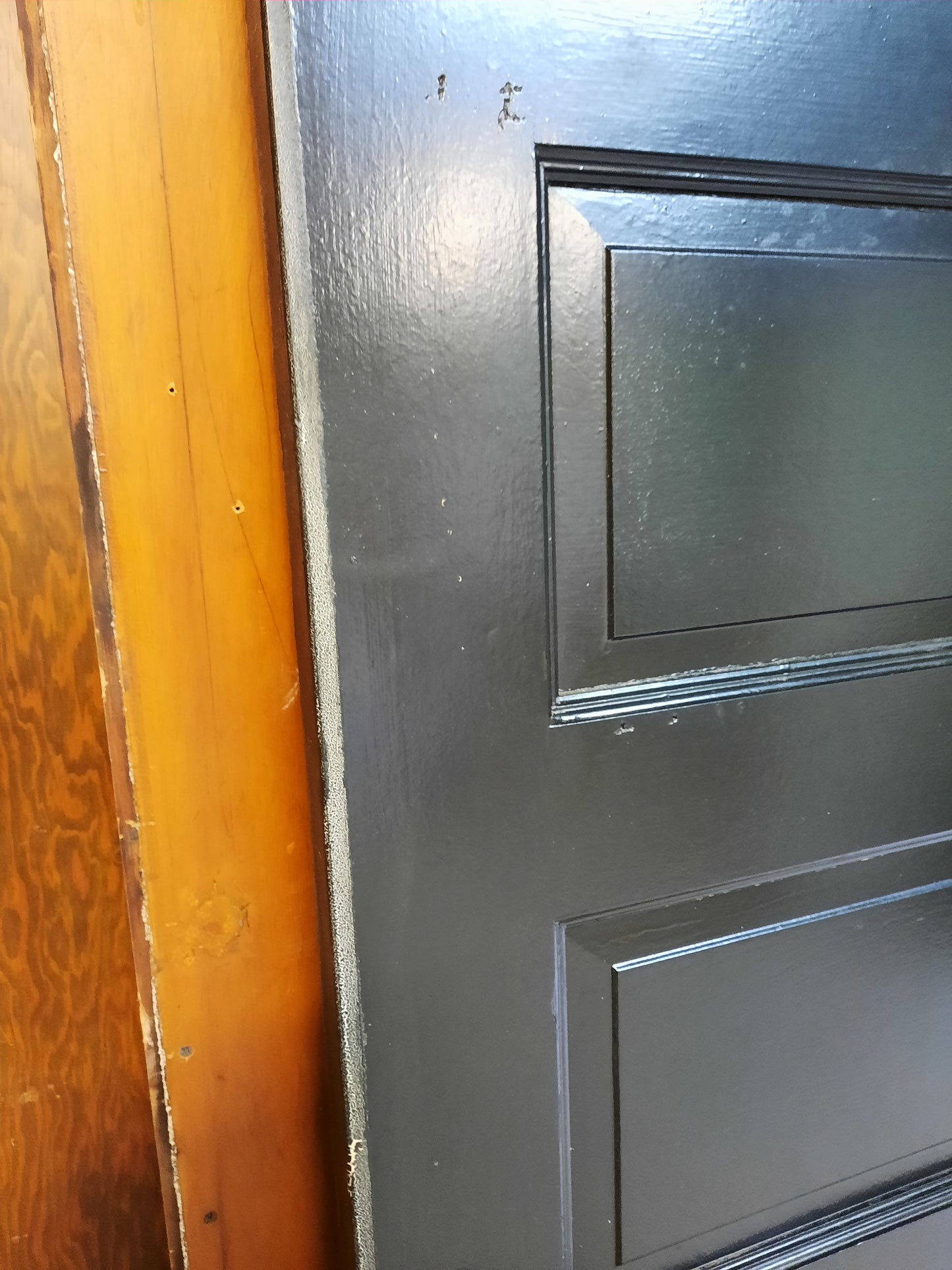 Narrow Set of 48" Wide Antique Black Five Panel Doors, Narrow Set of Solid Wood Double Doors #5