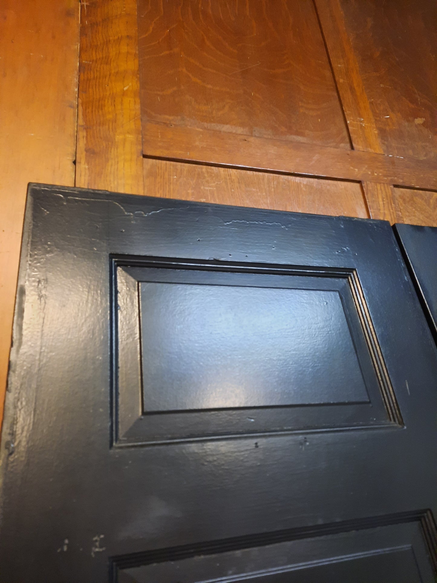 Narrow Set of 48" Wide Antique Black Five Panel Doors, Narrow Set of Solid Wood Double Doors #5