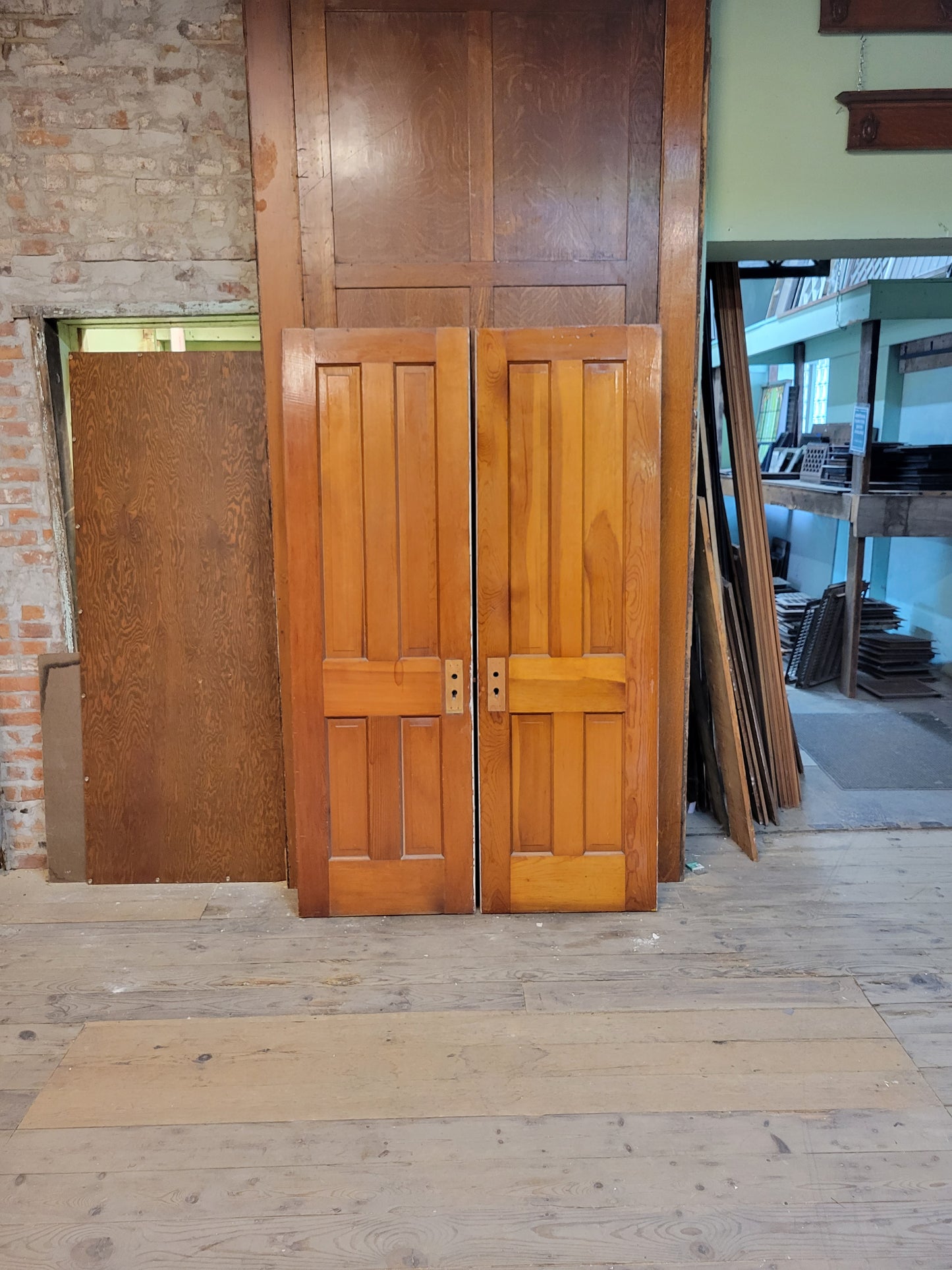 Victorian 48" Wide Antique White Five Panel Doors, Narrow Set of Solid Wood Double Doors #5