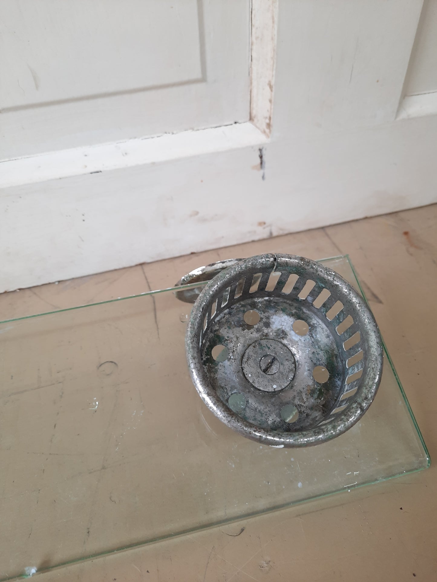 Antique Glass Shelf with Nickel Plated Cup Holders, Antique Glass Bathroom Shelf